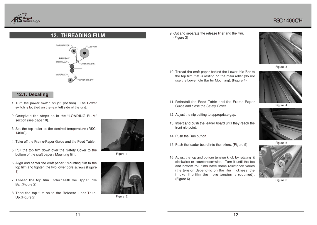 Royal Sovereign RSC-1400H, RSC-1400C owner manual Threading Film, Decaling 