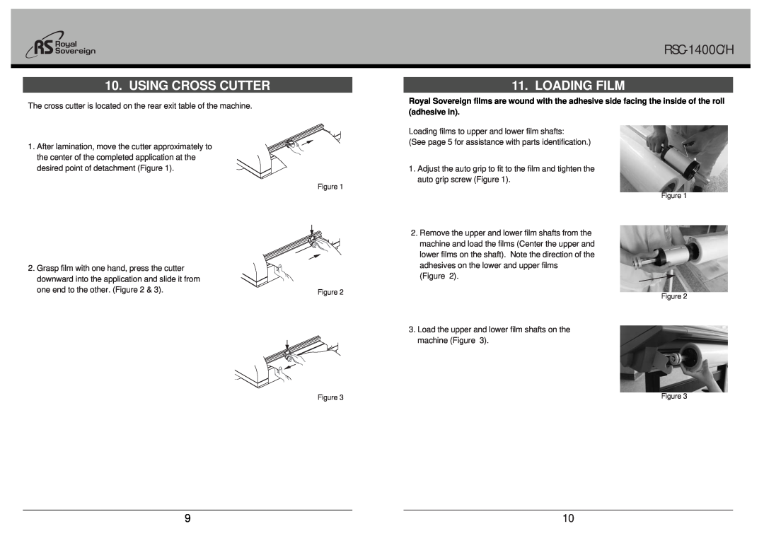 Royal Sovereign RSC-1400H owner manual Using Cross Cutter, Loading Film, RSC-1400C/H 