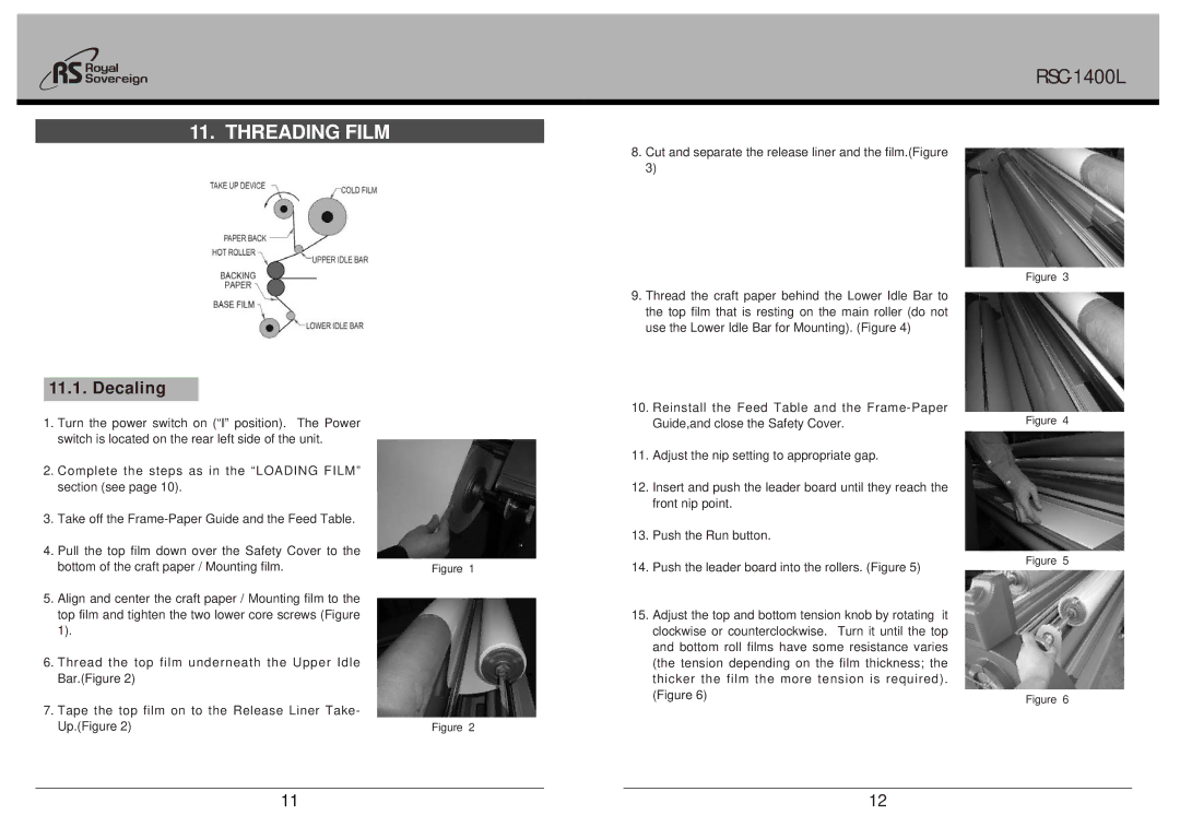 Royal Sovereign RSC-1400L owner manual Threading Film, Decaling 