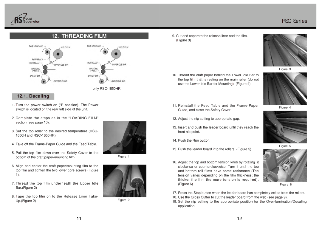 Royal Sovereign RSC-1650H owner manual Threading Film, Decaling 