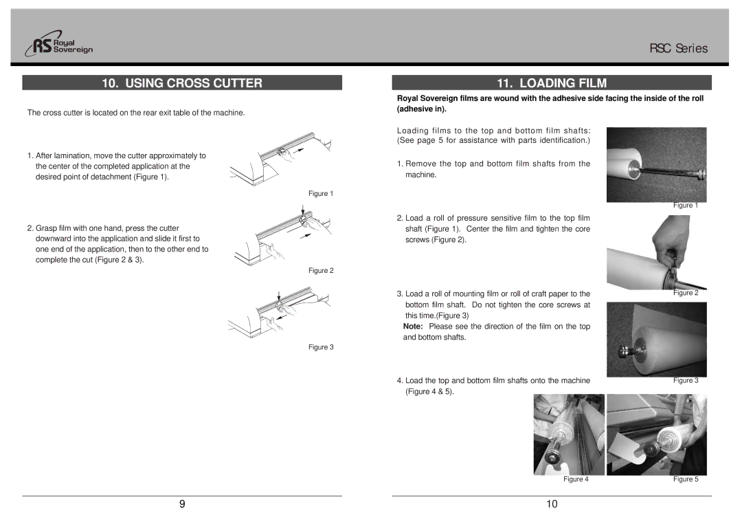 Royal Sovereign RSC-1650HR, RSC Series owner manual Using Cross Cutter, Loading Film 