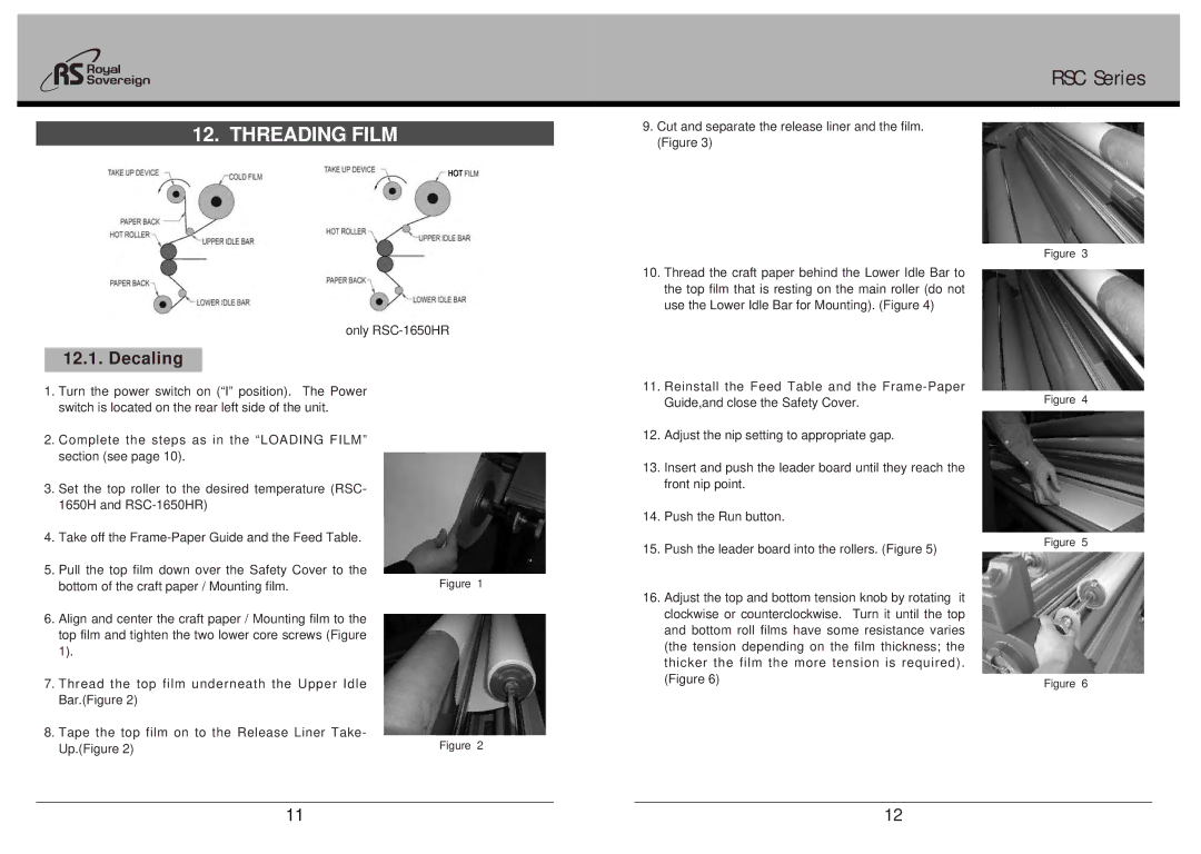 Royal Sovereign RSC-1650HR, RSC Series owner manual Threading Film, Decaling 