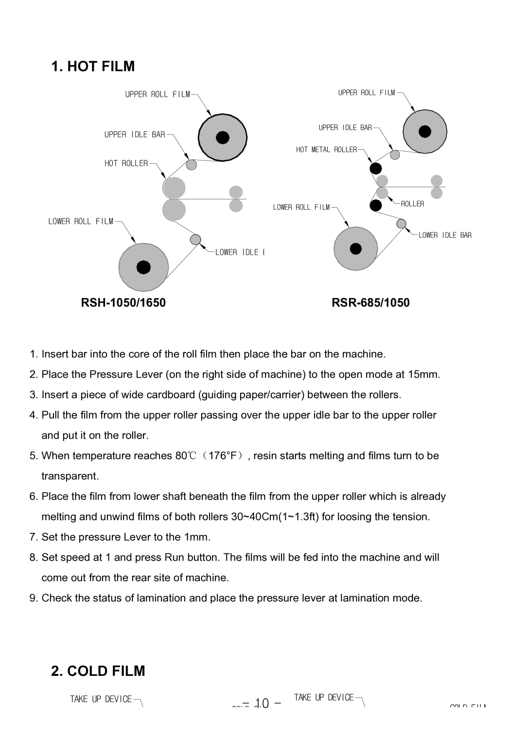 Royal Sovereign owner manual HOT Film, Cold Film, RSH-1050/1650 RSR-685/1050 