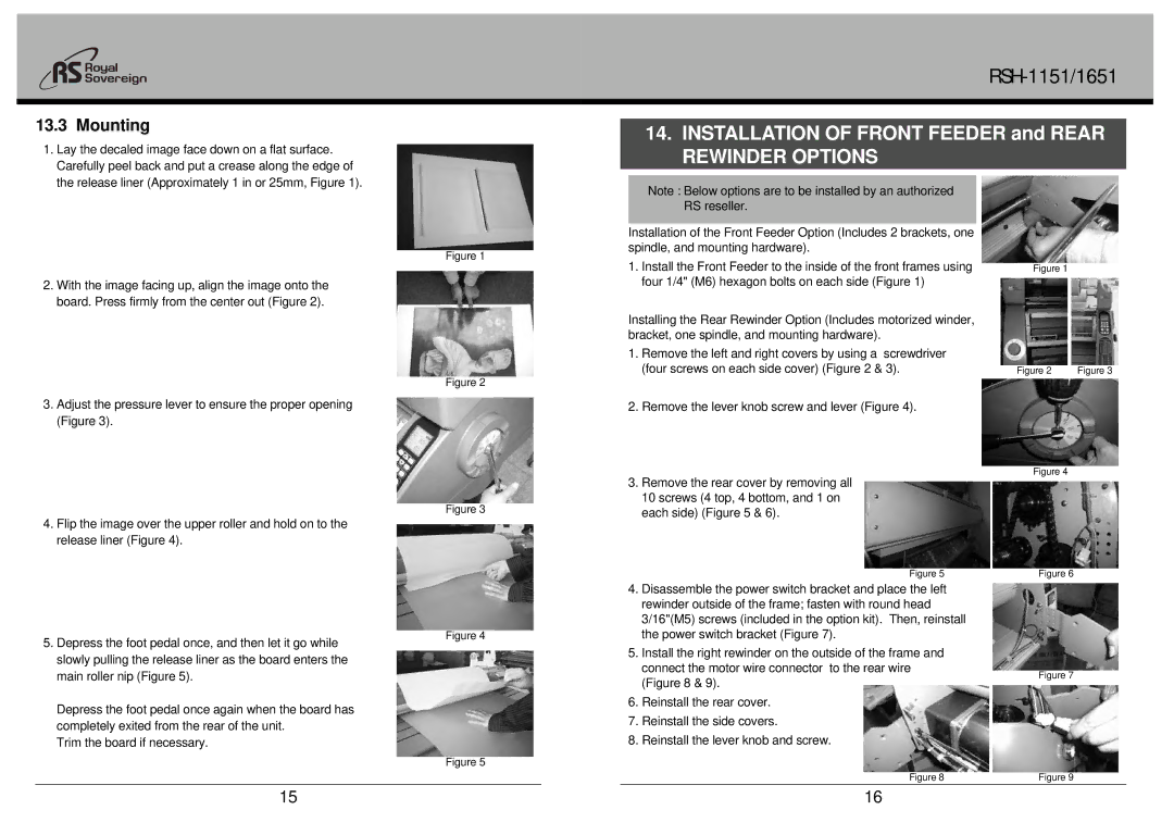 Royal Sovereign RSH-1651, RSH-1151 owner manual Mounting, Lay the decaled image face down on a flat surface 