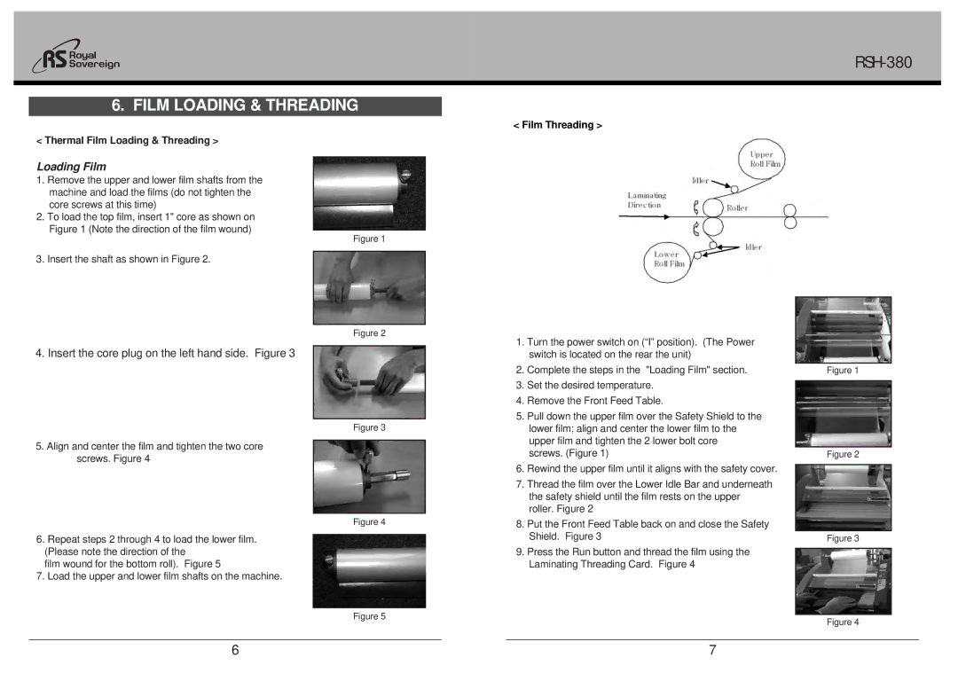 Royal Sovereign RSH-380 owner manual Thermal Film Loading & Threading 