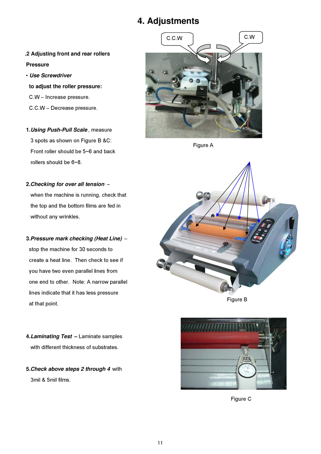 Royal Sovereign RSH-380SL service manual Adjustments, Adjusting front and rear rollers Pressure 