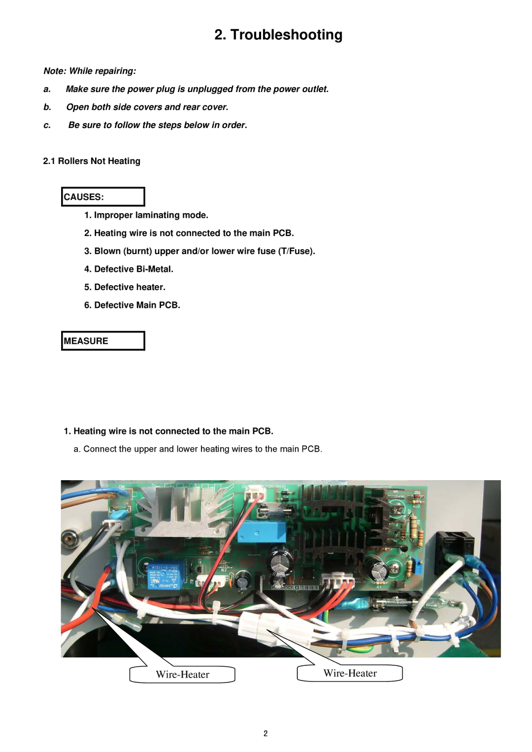 Royal Sovereign RSH-380SL service manual Troubleshooting, Wire-HeaterWire-Heater, Rollers Not Heating 