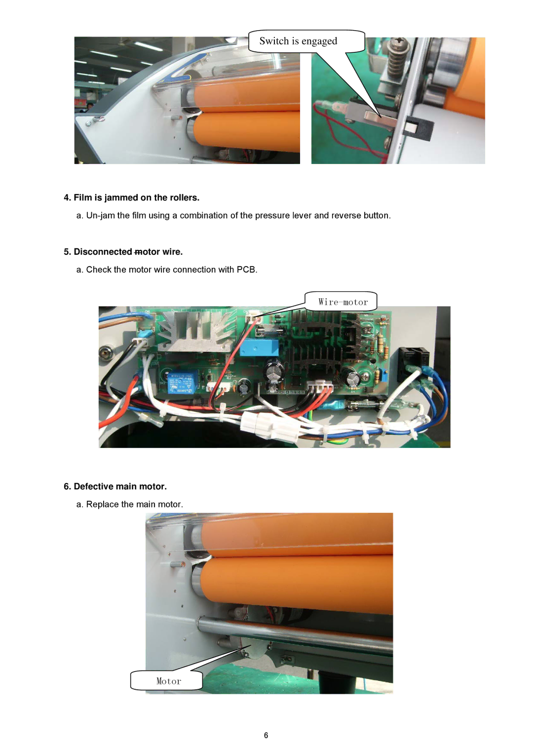 Royal Sovereign RSH-380SL service manual Switch is engaged, Motor 