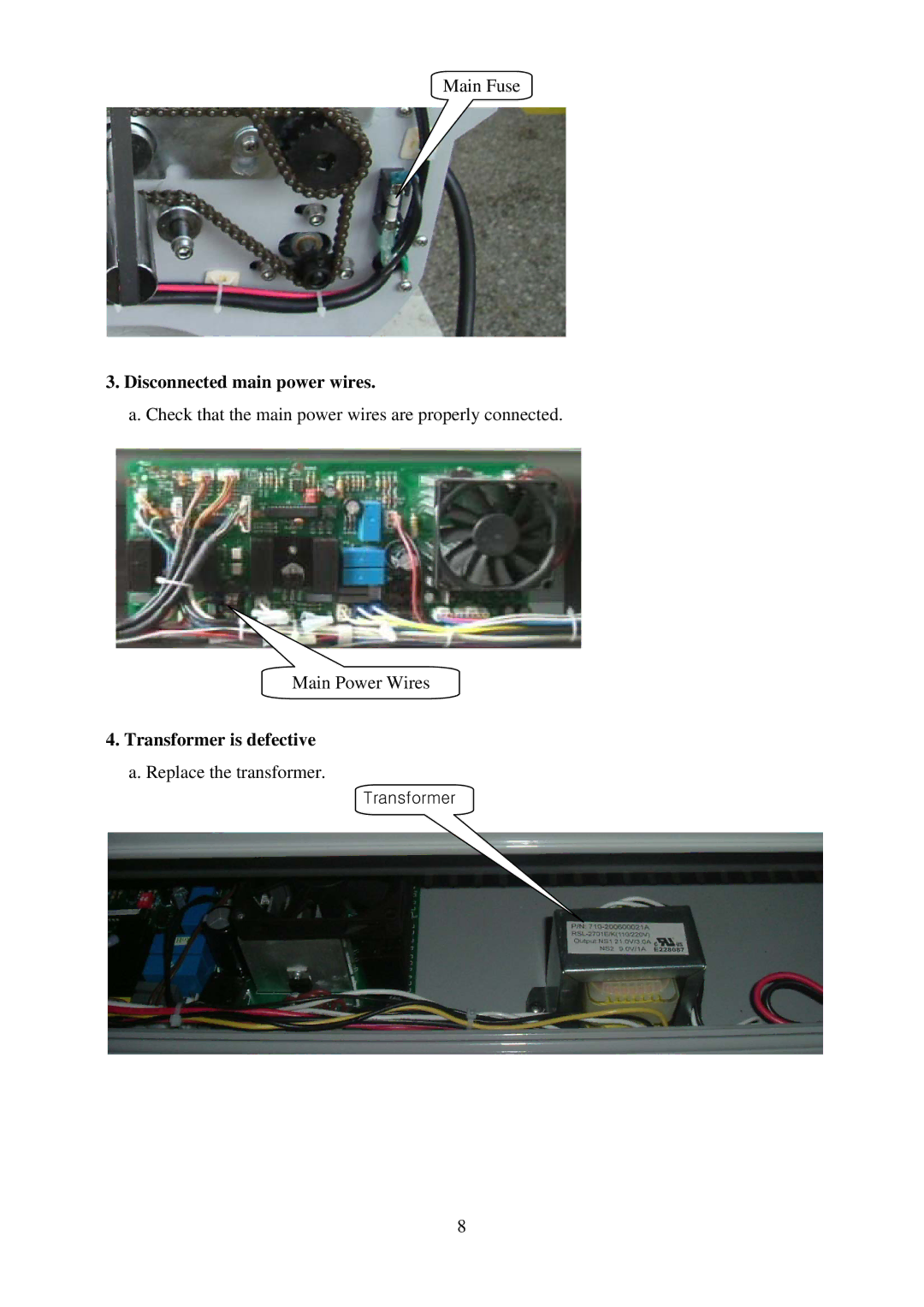 Royal Sovereign RSL-2702S, RSL-382S service manual Transformer is defective a. Replace the transformer 