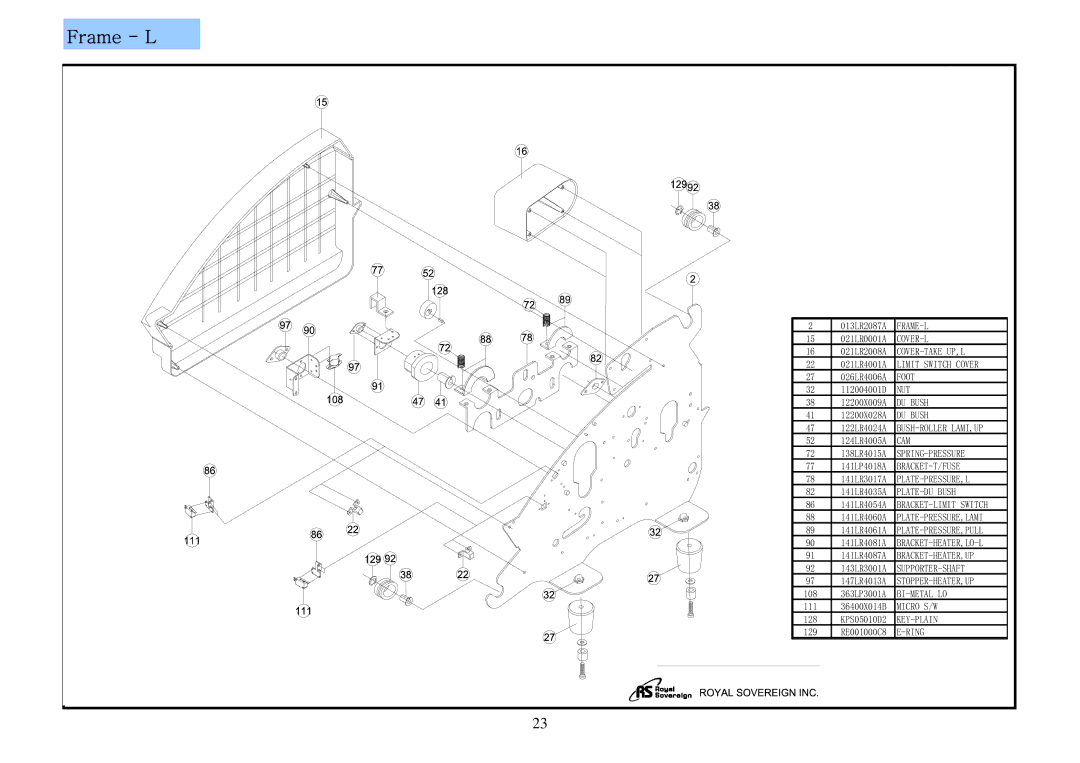 Royal Sovereign RSL-382S, RSL-2702S service manual Frame L 