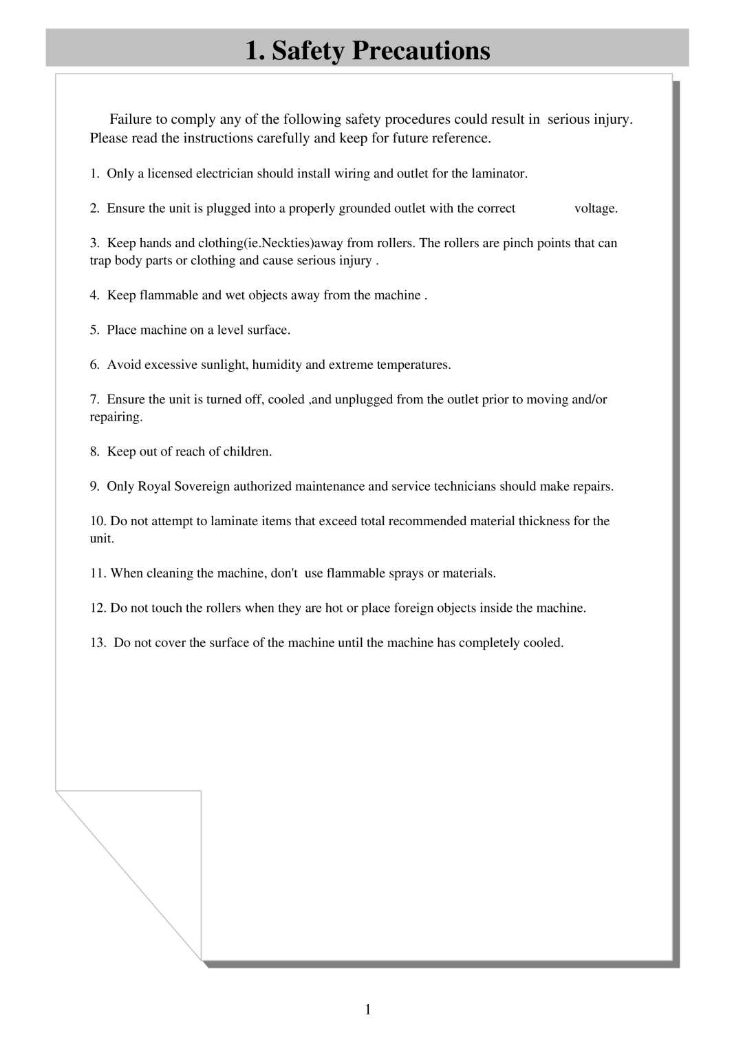 Royal Sovereign RSL-382S, RSL-2702S service manual Safety Precautions 