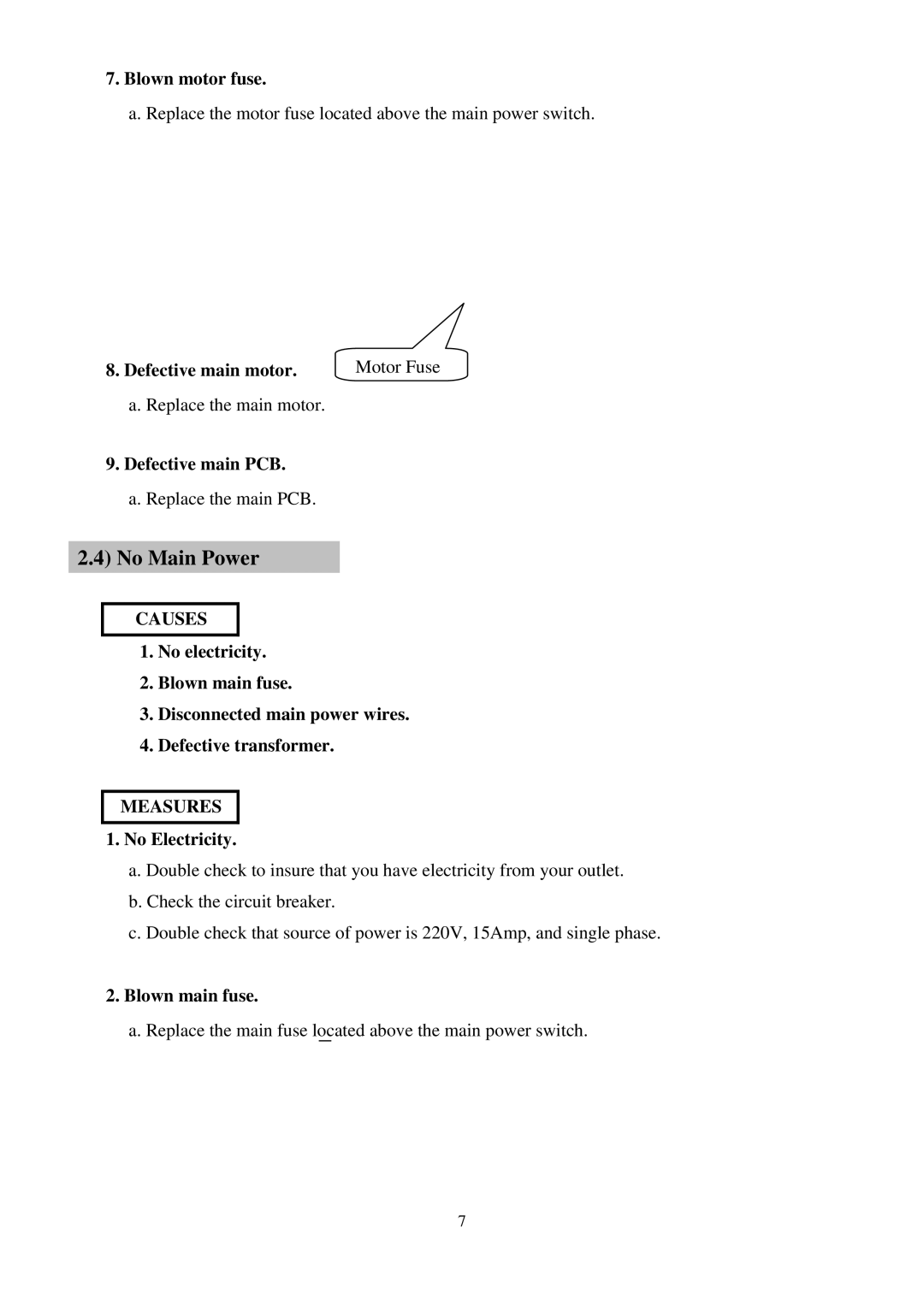 Royal Sovereign RSL-382S, RSL-2702S service manual No Main Power, No Electricity 