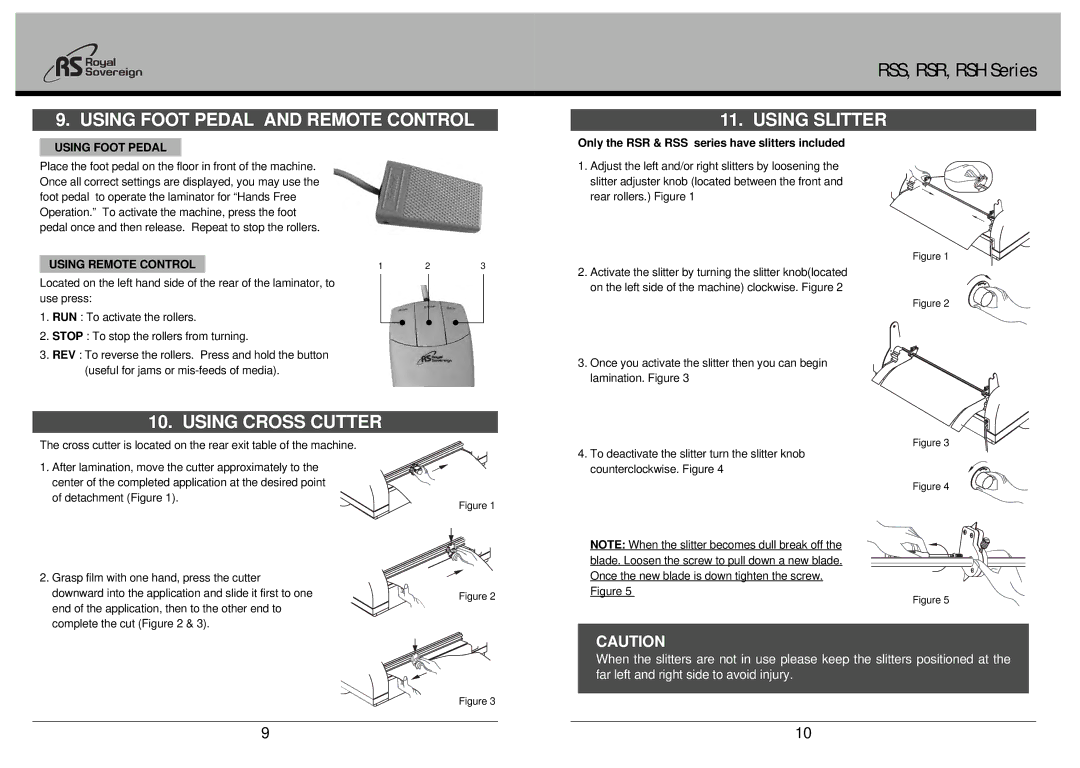 Royal Sovereign RSH Series Using Foot Pedal and Remote Control, Using Cross Cutter, Using Slitter, Using Remote Control 