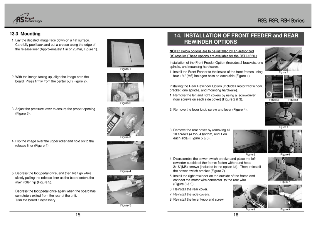 Royal Sovereign RSS Series, RSR Series, RSH-1650, RSS-1050N Mounting, Lay the decaled image face down on a flat surface 