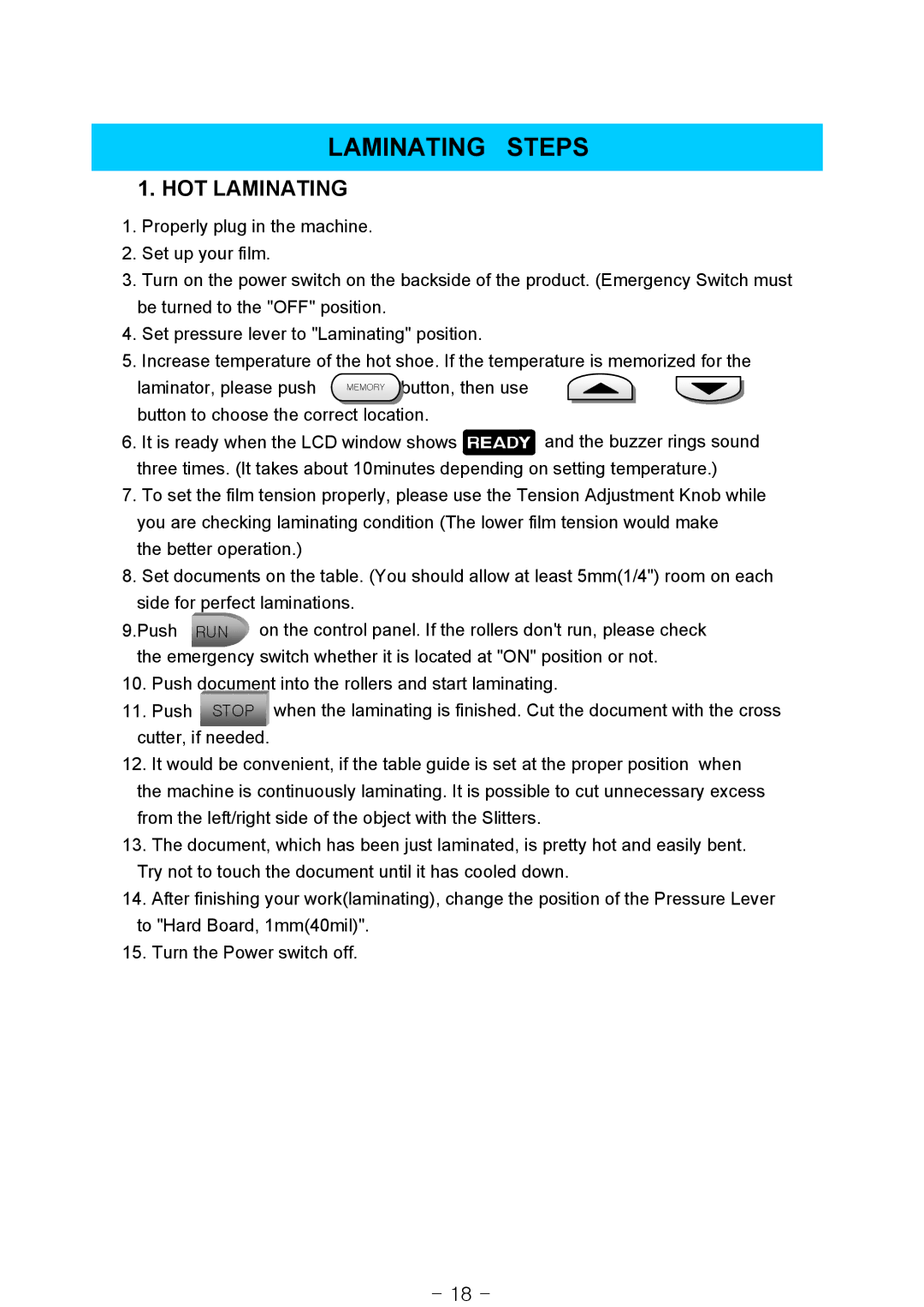 Royal Sovereign RSS-1050, RSS-1200, RSS-685 owner manual Laminating Steps, HOT Laminating 