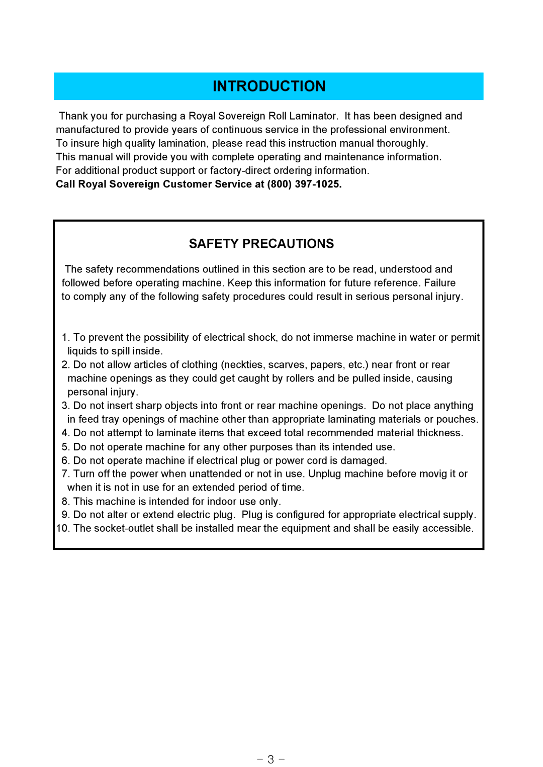 Royal Sovereign RSS-1050, RSS-1200, RSS-685 owner manual Introduction, Safety Precautions 