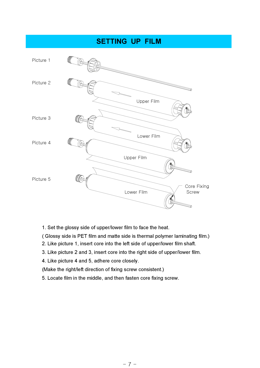 Royal Sovereign RSS-1200, RSS-1050, RSS-685 owner manual Setting UP Film 