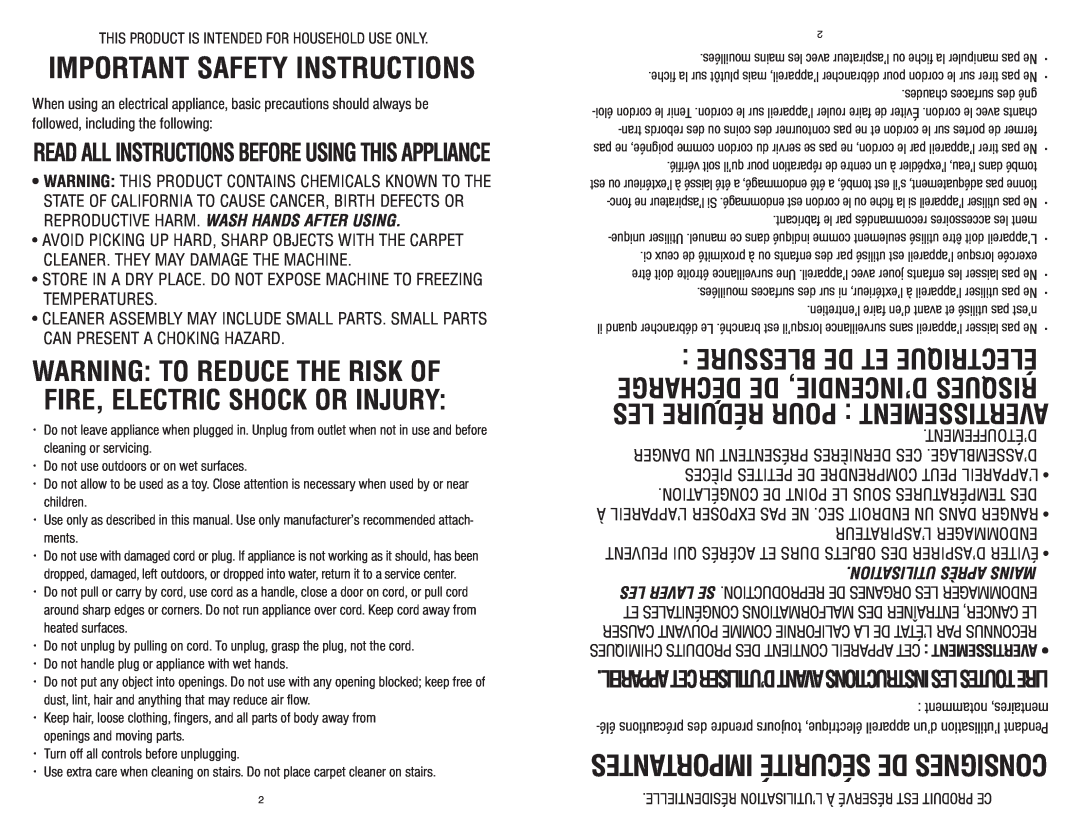 Royal Vacuums S20 Important Safety Instructions, Décharge De D’Incendie, Risques, Les Réduire Pour Avertissement 