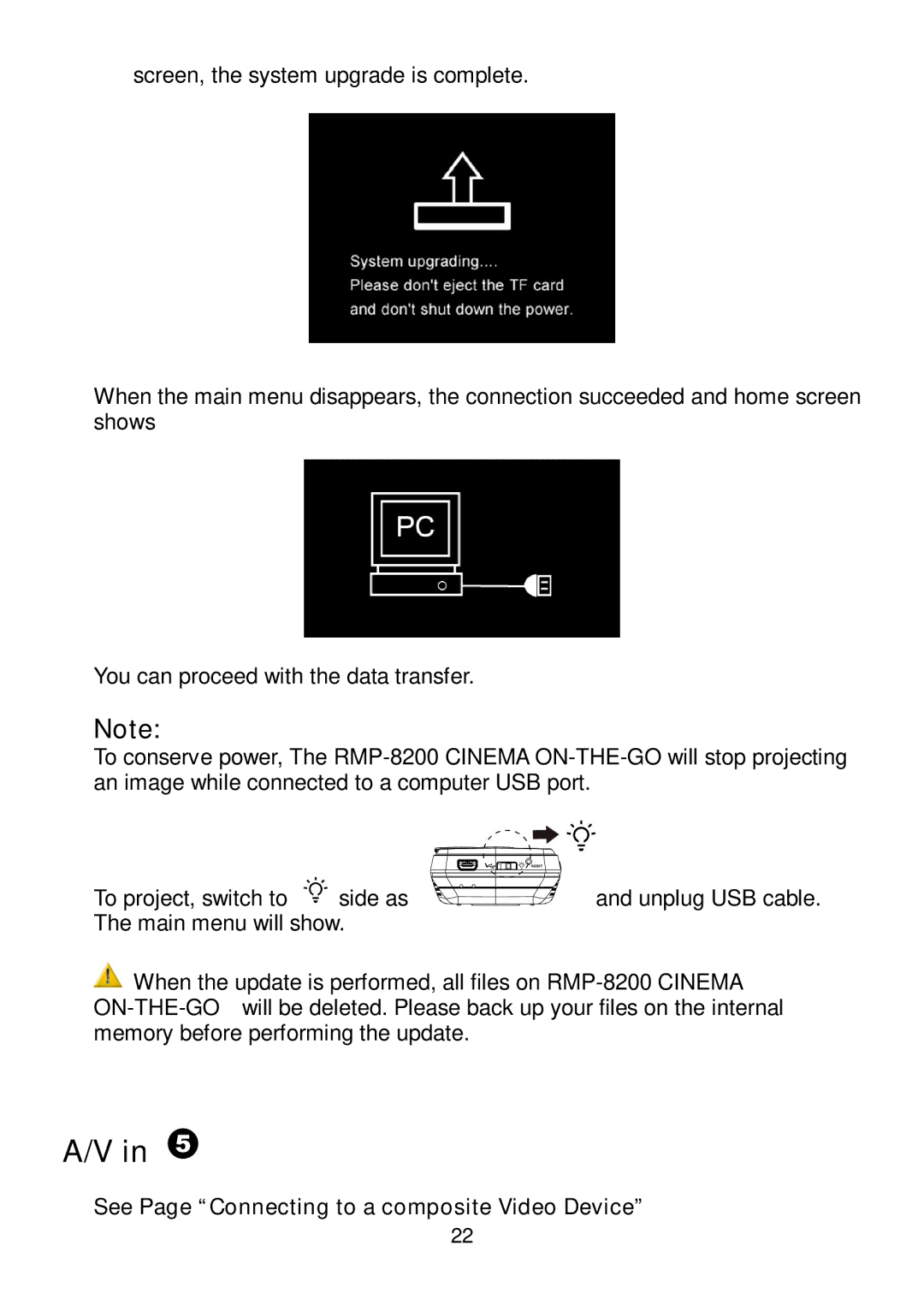 RoyalTek RMP-8200 user manual See Page Connecting to a composite Video Device 