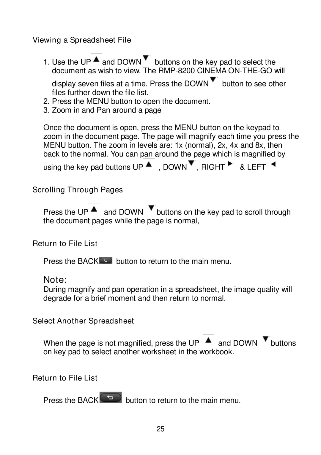 RoyalTek RMP-8200 user manual Viewing a Spreadsheet File, Select Another Spreadsheet 