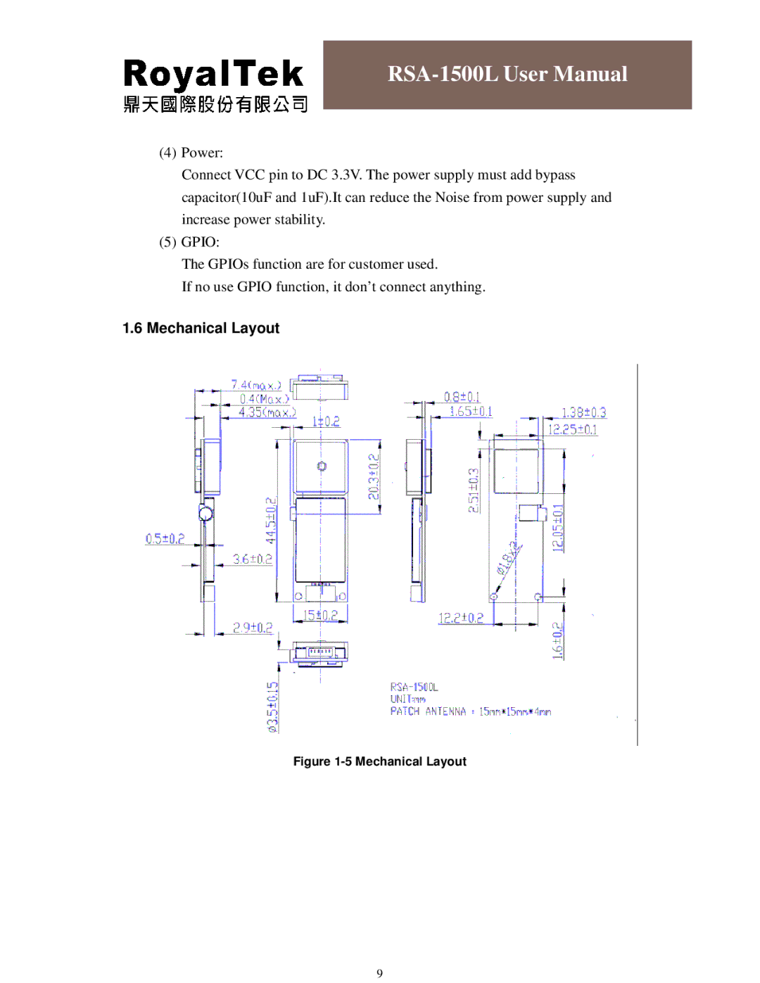 RoyalTek RSA-1500L user manual Mechanical Layout 