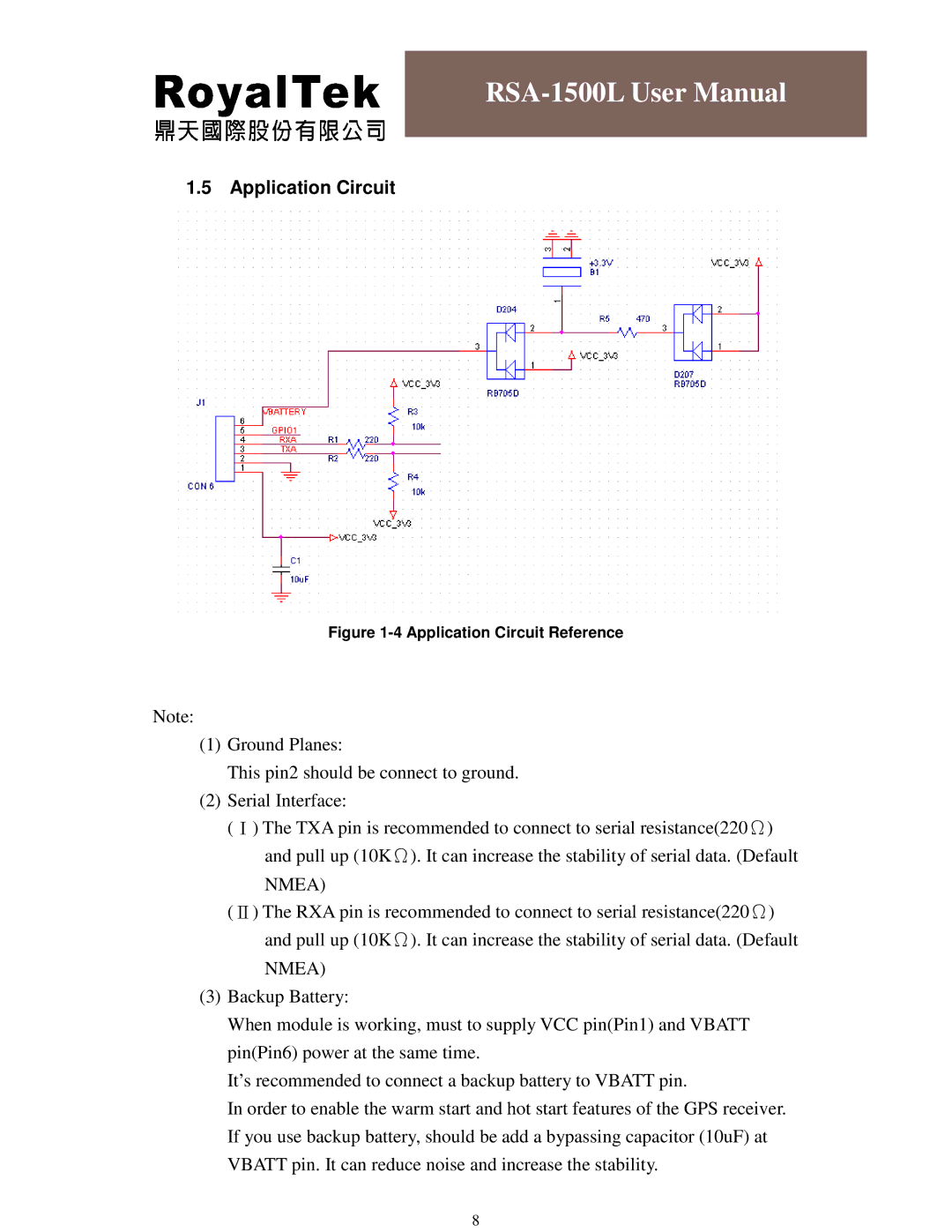 RoyalTek RSA-1500L user manual Application Circuit Reference 