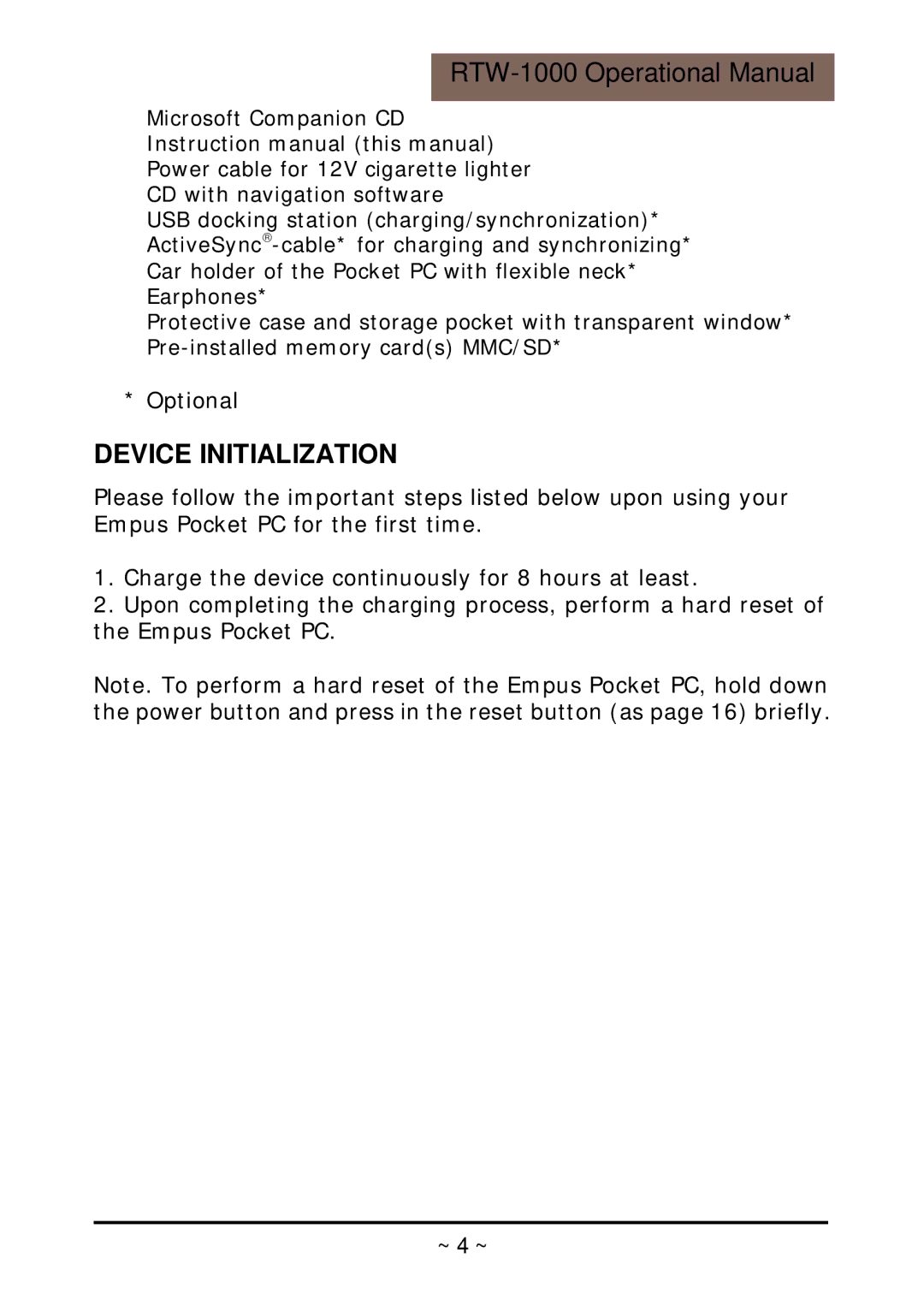 RoyalTek RTW-1000 operation manual Device Initialization 