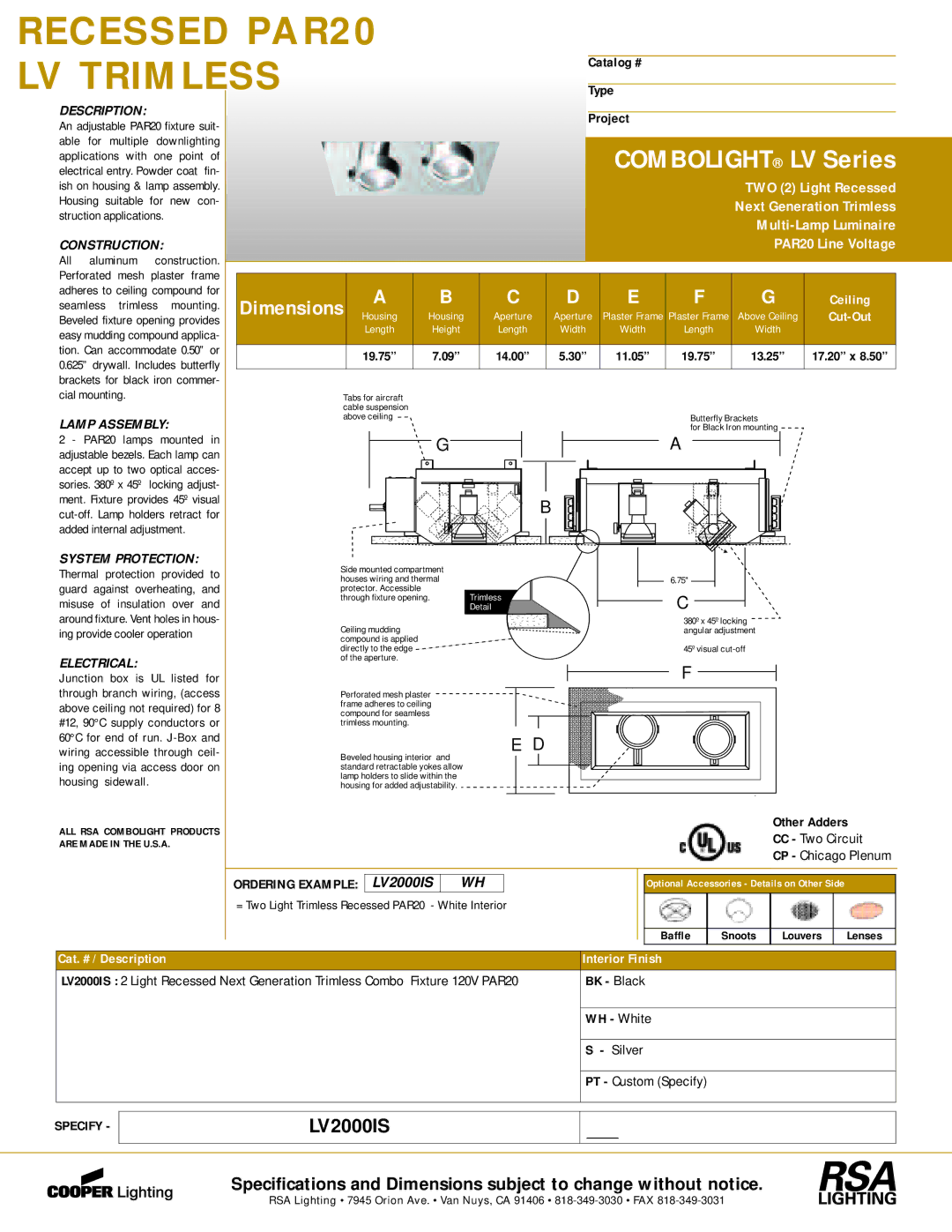 RSA Lighting PAR20 dimensions System Protection, Electrical 