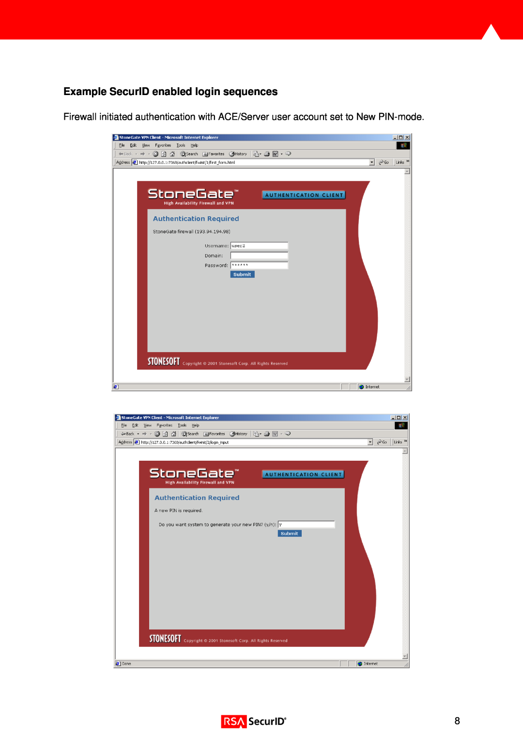 RSA Security 1.6.3 manual Example SecurID enabled login sequences 