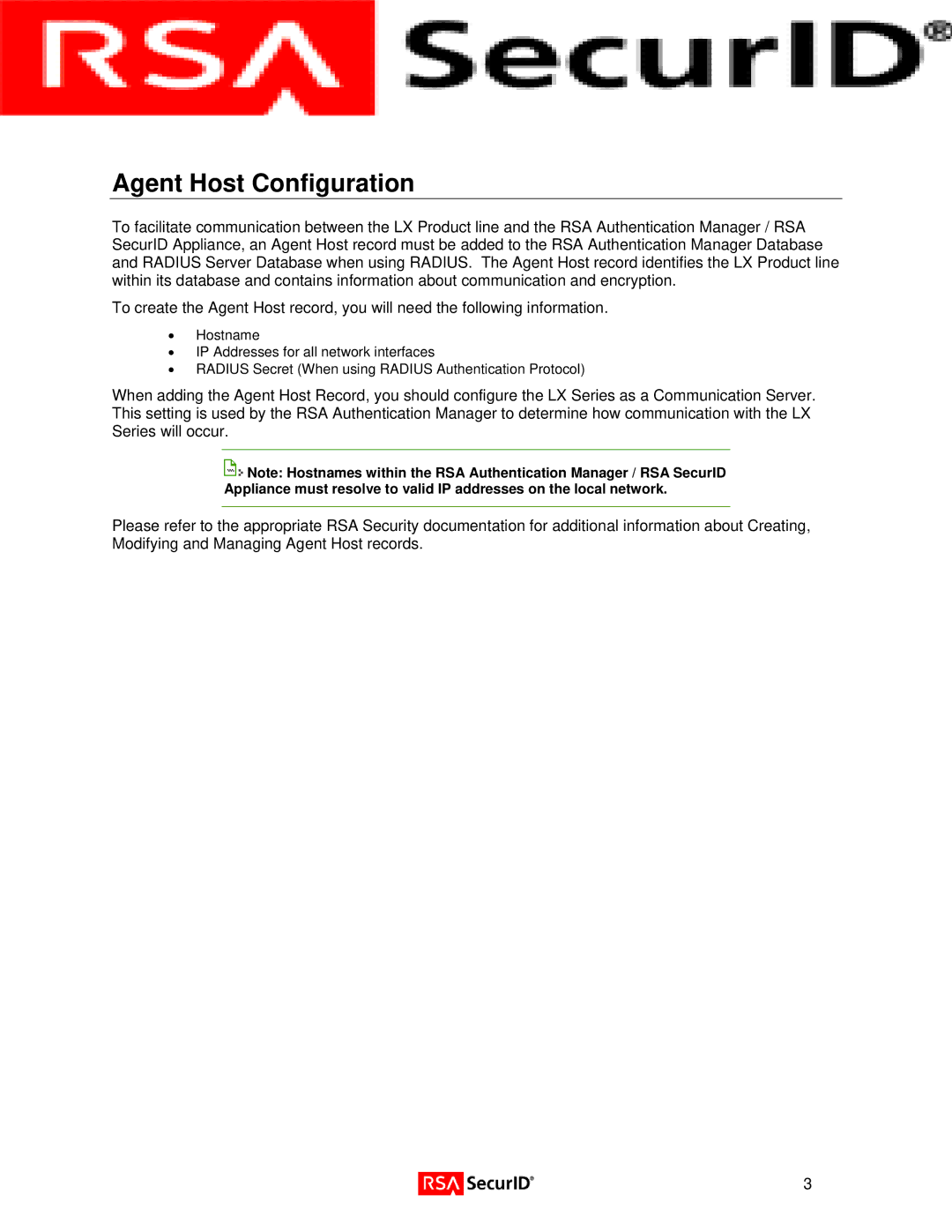 RSA Security 3.6.0 manual Agent Host Configuration 