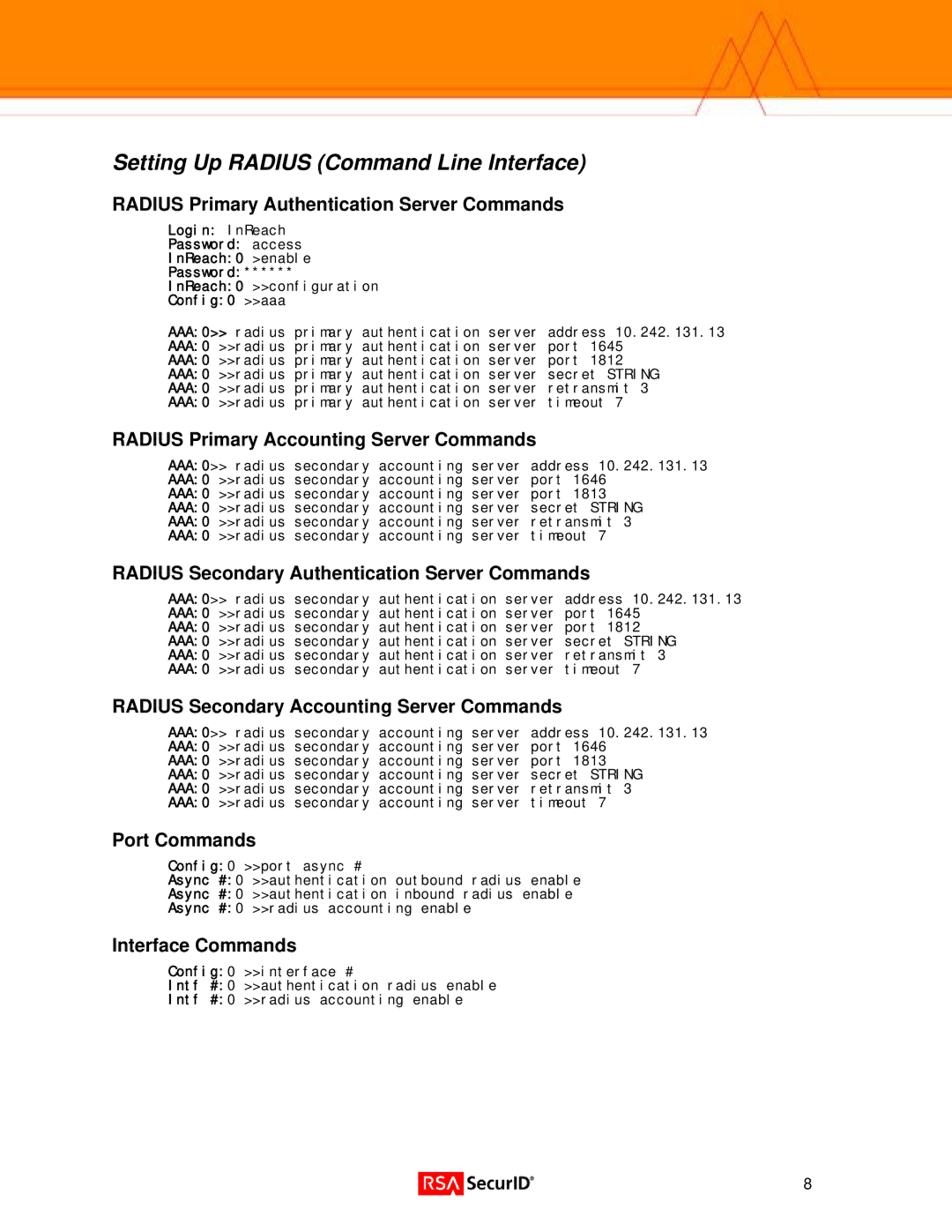 RSA Security 3.6.0 manual Setting Up Radius Command Line Interface 