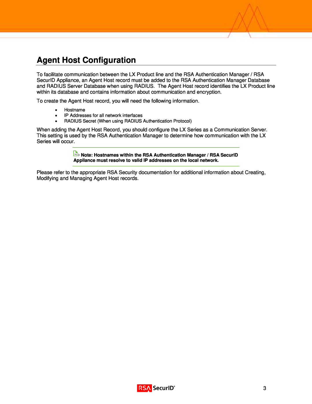 RSA Security 3.6.0 manual Agent Host Configuration 