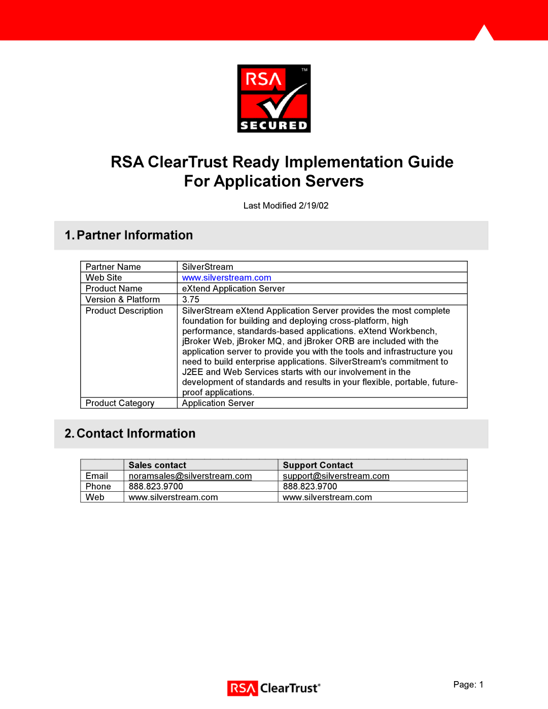 RSA Security 3.75 manual Partner Information, Contact Information, Sales contact Support Contact 