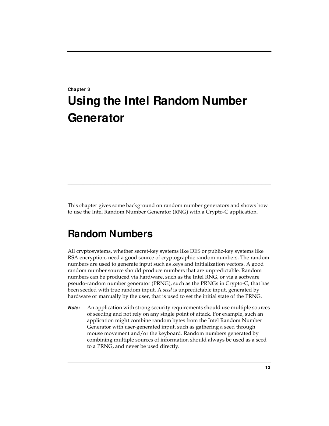 RSA Security 4.3 manual Using the Intel Random Number Generator, Random Numbers 