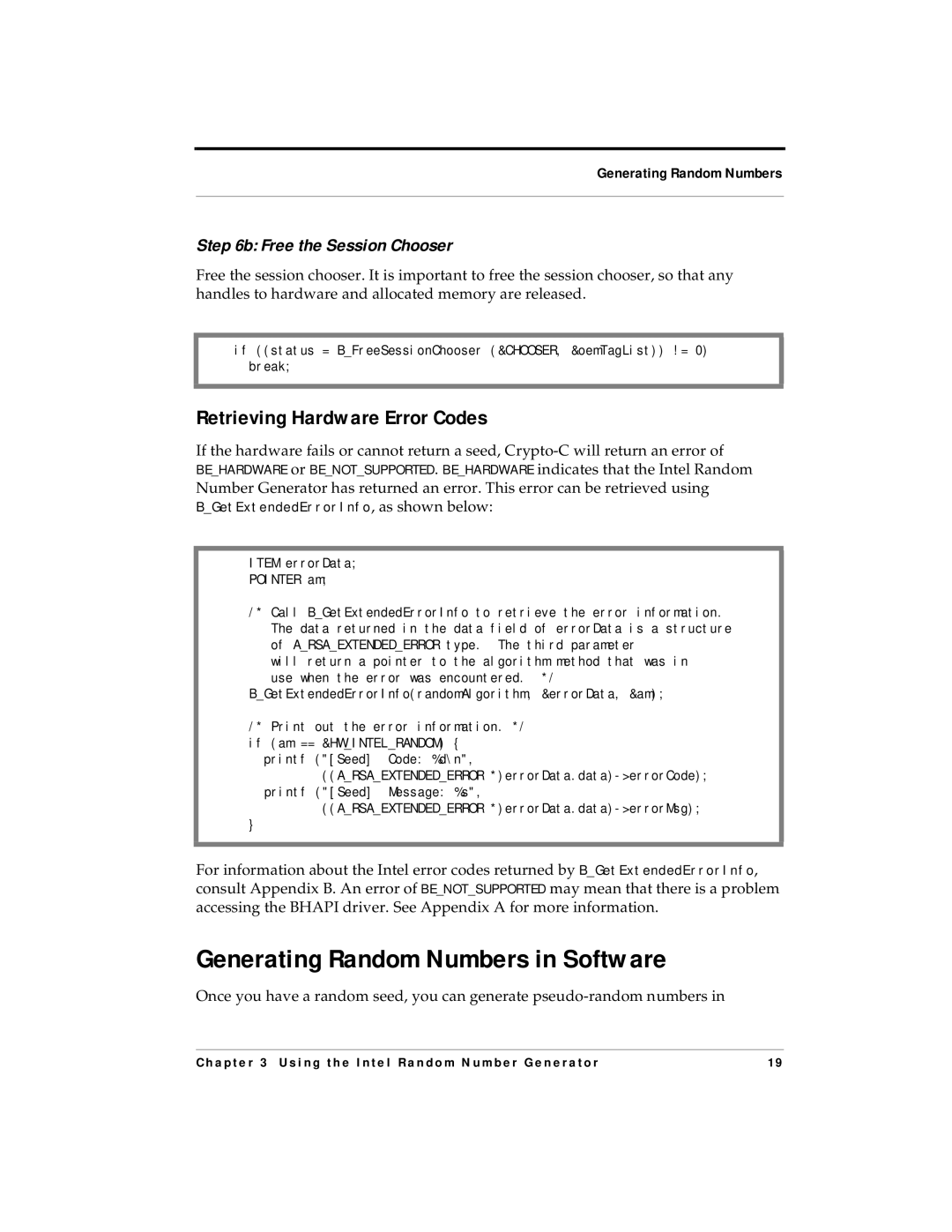 RSA Security 4.3 manual Generating Random Numbers in Software, Retrieving Hardware Error Codes 