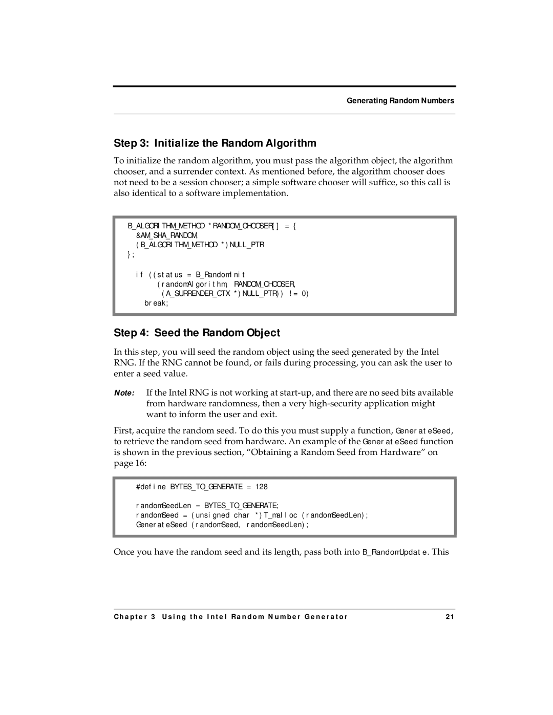 RSA Security 4.3 manual Initialize the Random Algorithm, Seed the Random Object 