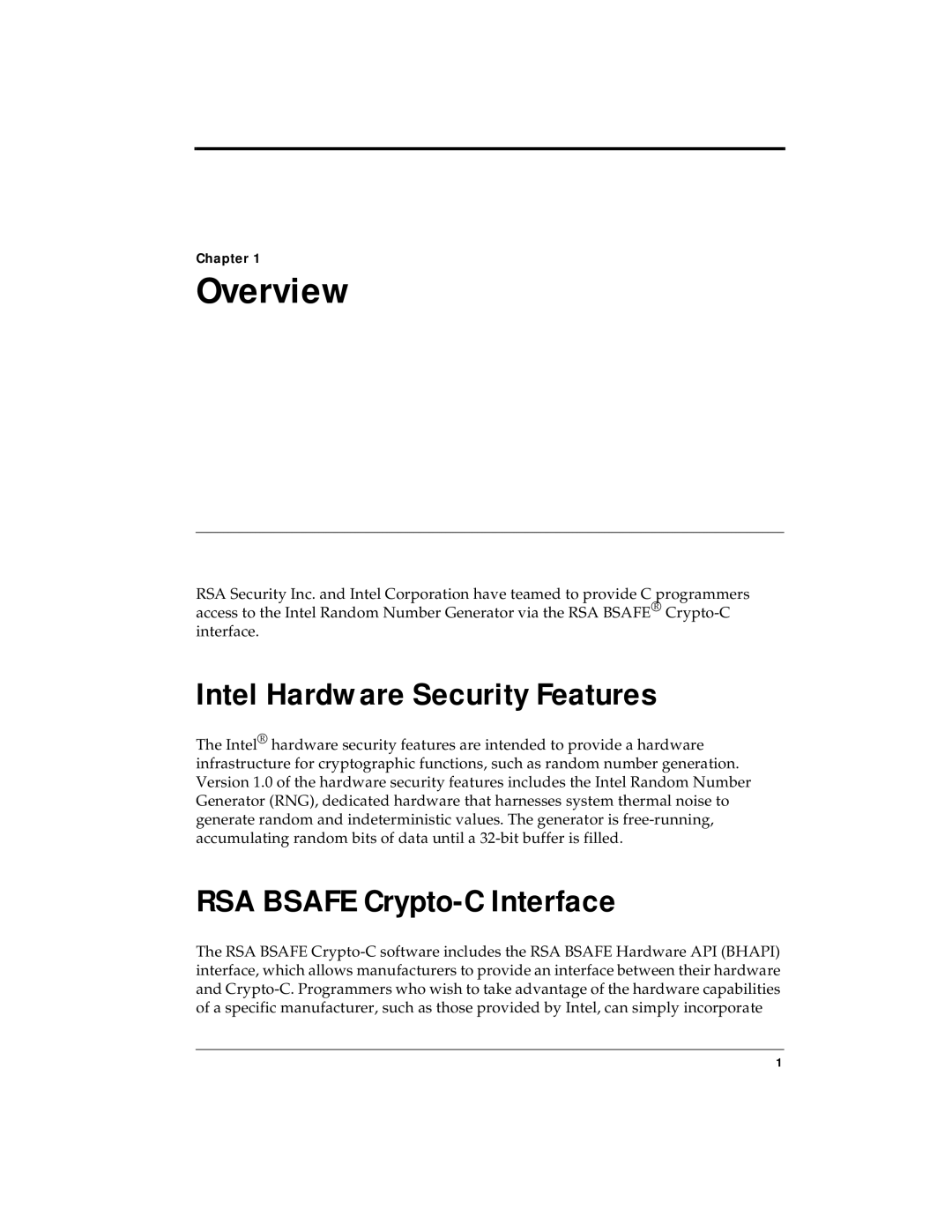 RSA Security 4.3 manual Intel Hardware Security Features, RSA Bsafe Crypto-C Interface 