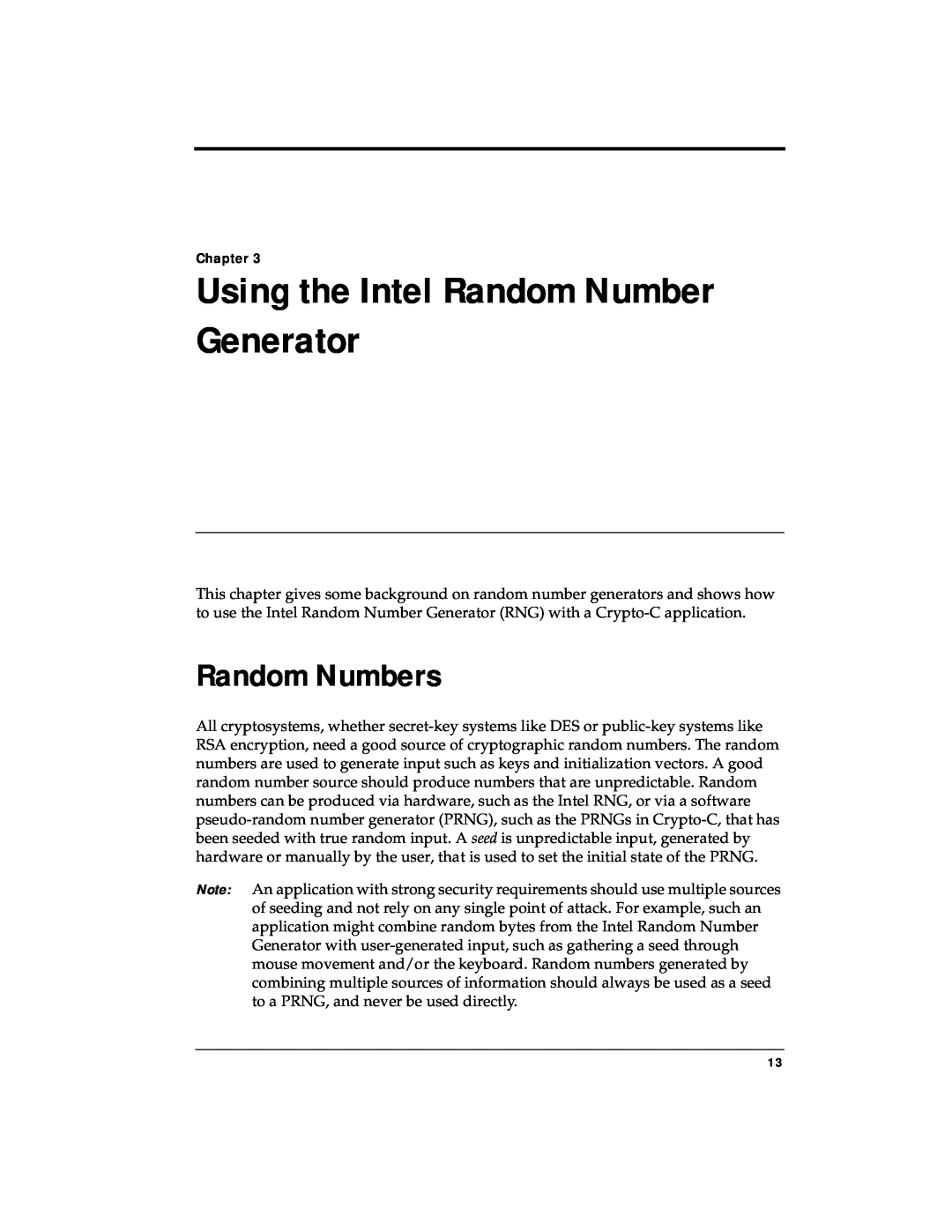RSA Security 4.3 manual Using the Intel Random Number Generator, Random Numbers, Chapter 