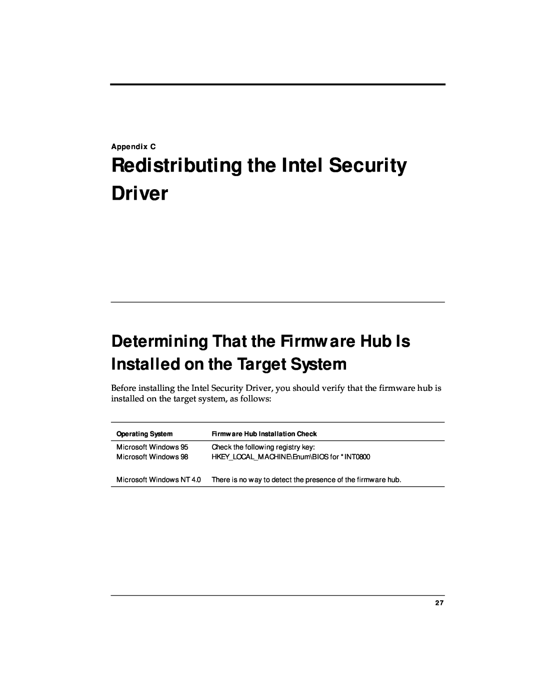 RSA Security 4.3 manual Redistributing the Intel Security Driver, Appendix C 
