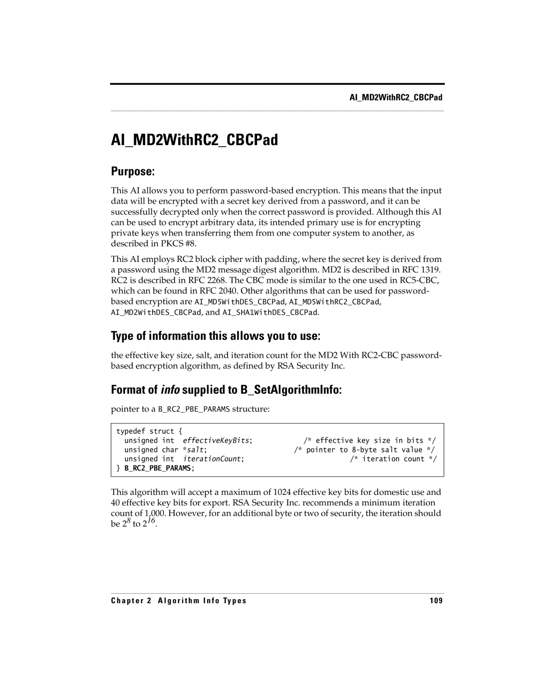 RSA Security 5 manual AIMD2WithRC2CBCPad, Pointer to a BRC2PBEPARAMS structure 