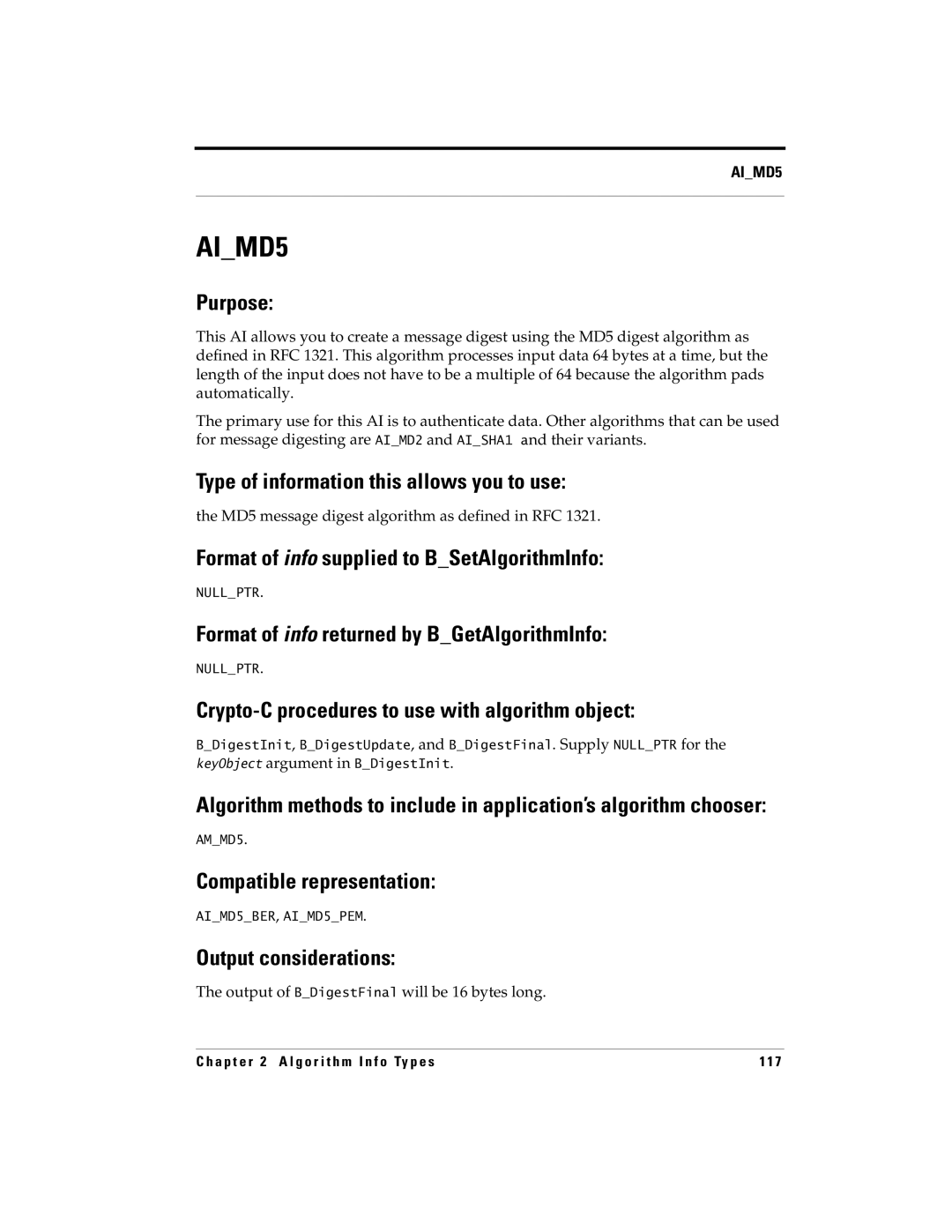 RSA Security manual AIMD5, MD5 message digest algorithm as defined in RFC 