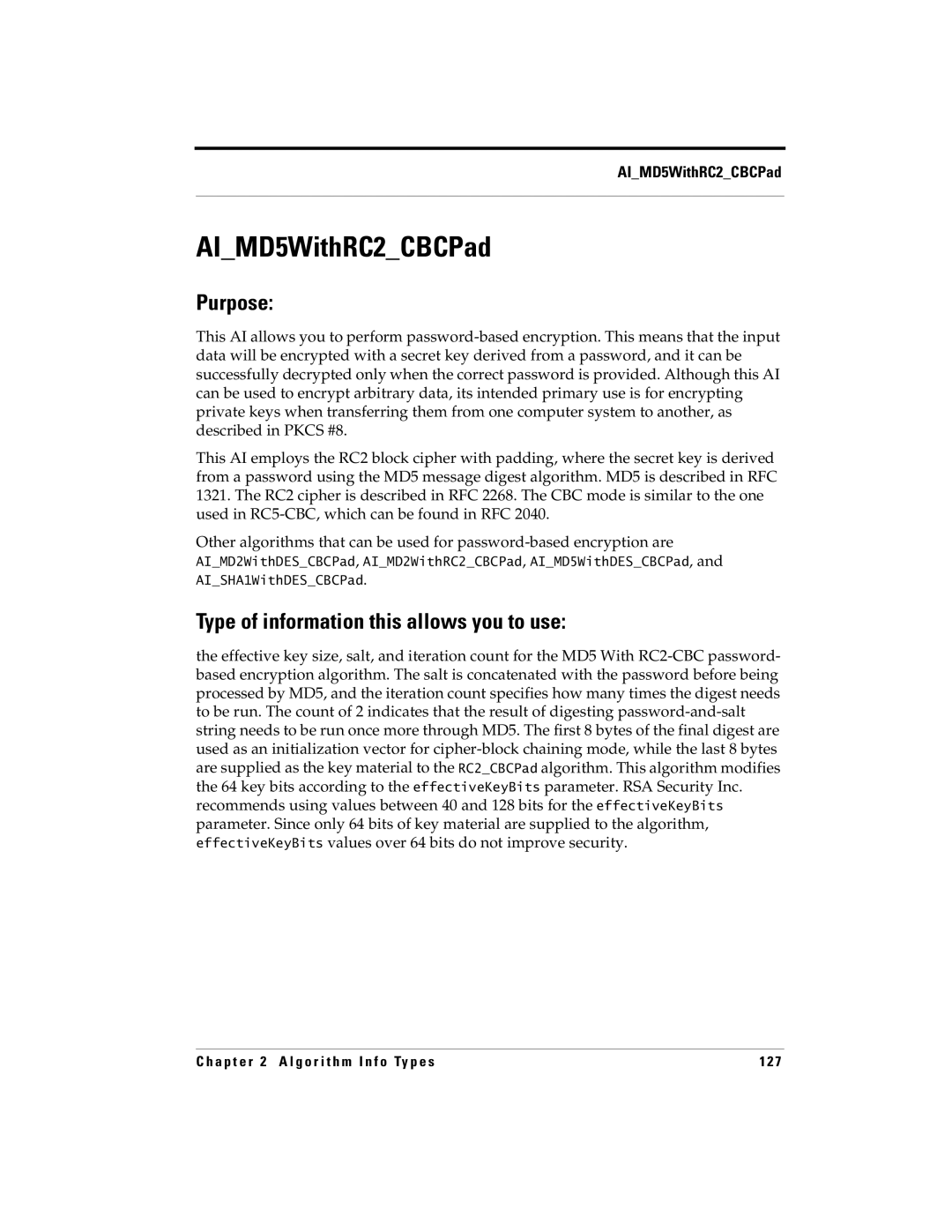 RSA Security manual AIMD5WithRC2CBCPad 