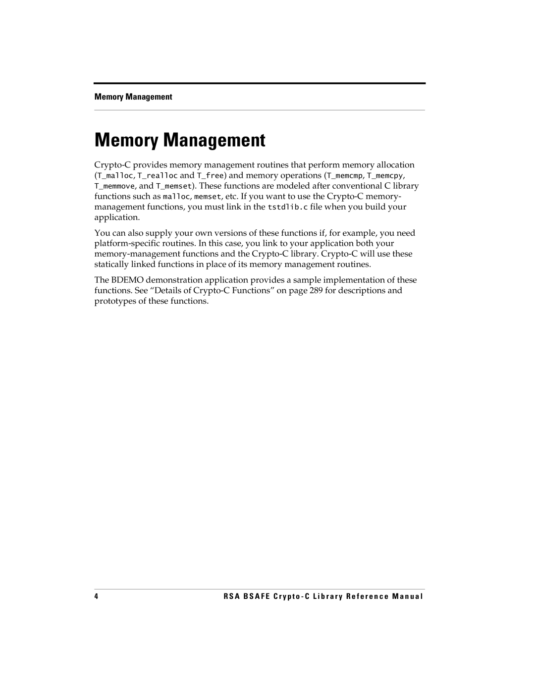 RSA Security 5 manual Memory Management 