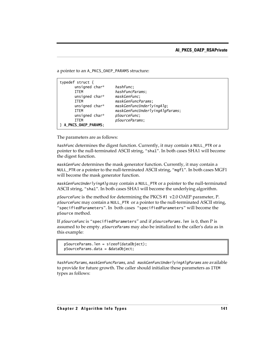 RSA Security 5 manual Pointer to an Apkcsoaepparams structure 