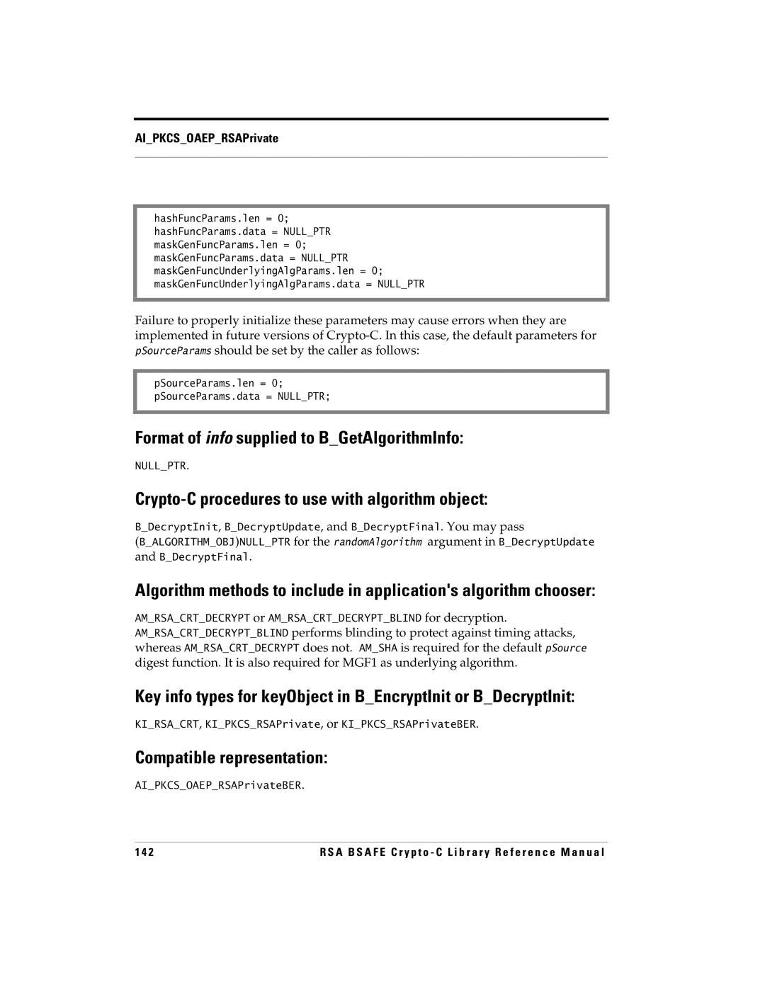 RSA Security 5 manual Format of info supplied to BGetAlgorithmInfo 