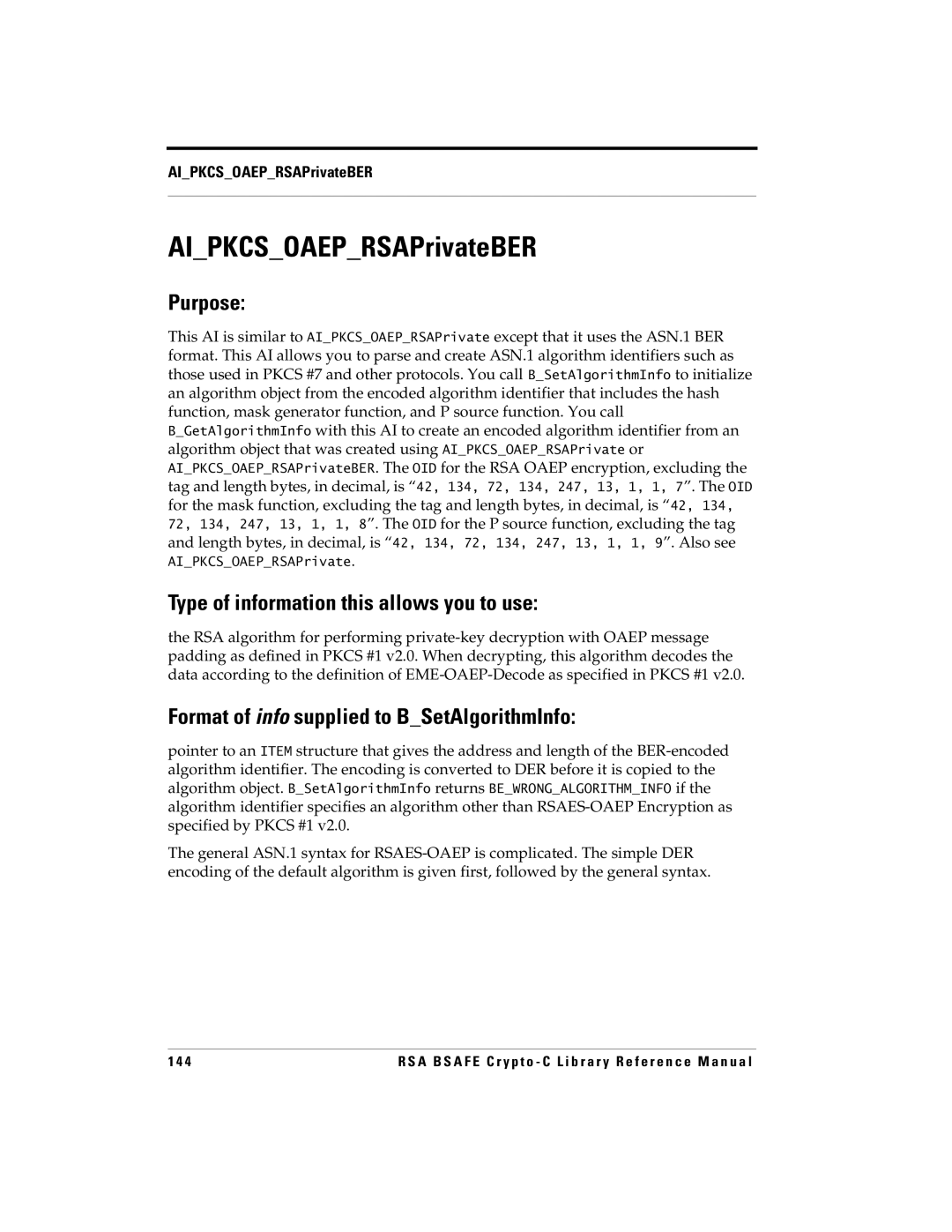 RSA Security 5 manual AIPKCSOAEPRSAPrivateBER 