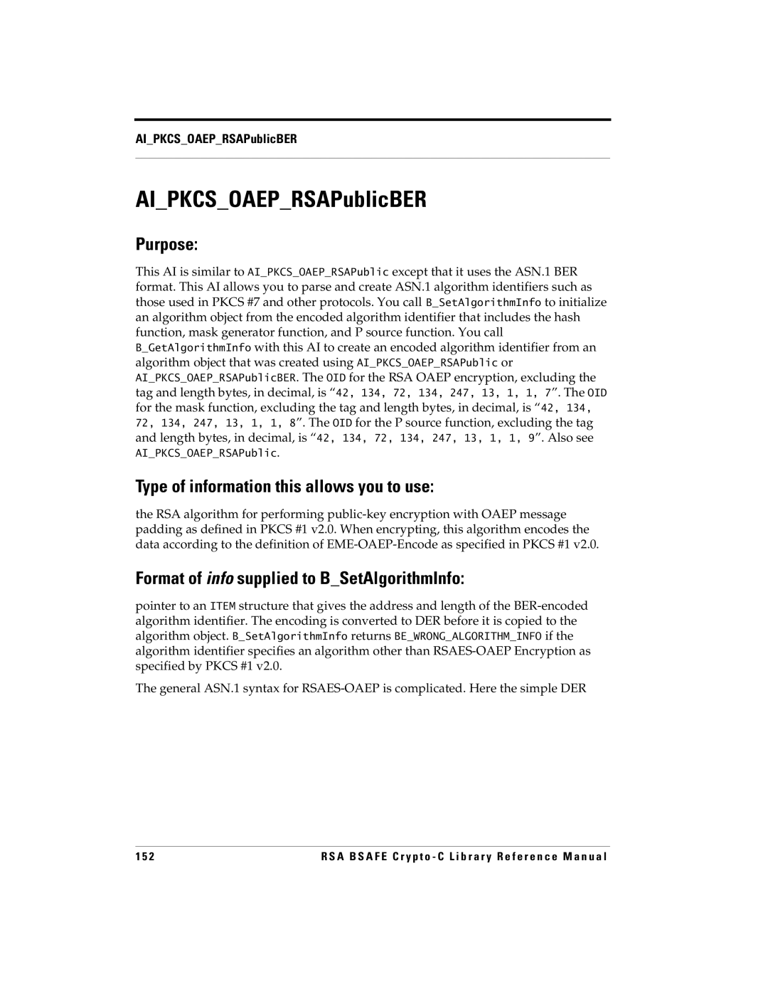 RSA Security 5 manual AIPKCSOAEPRSAPublicBER 