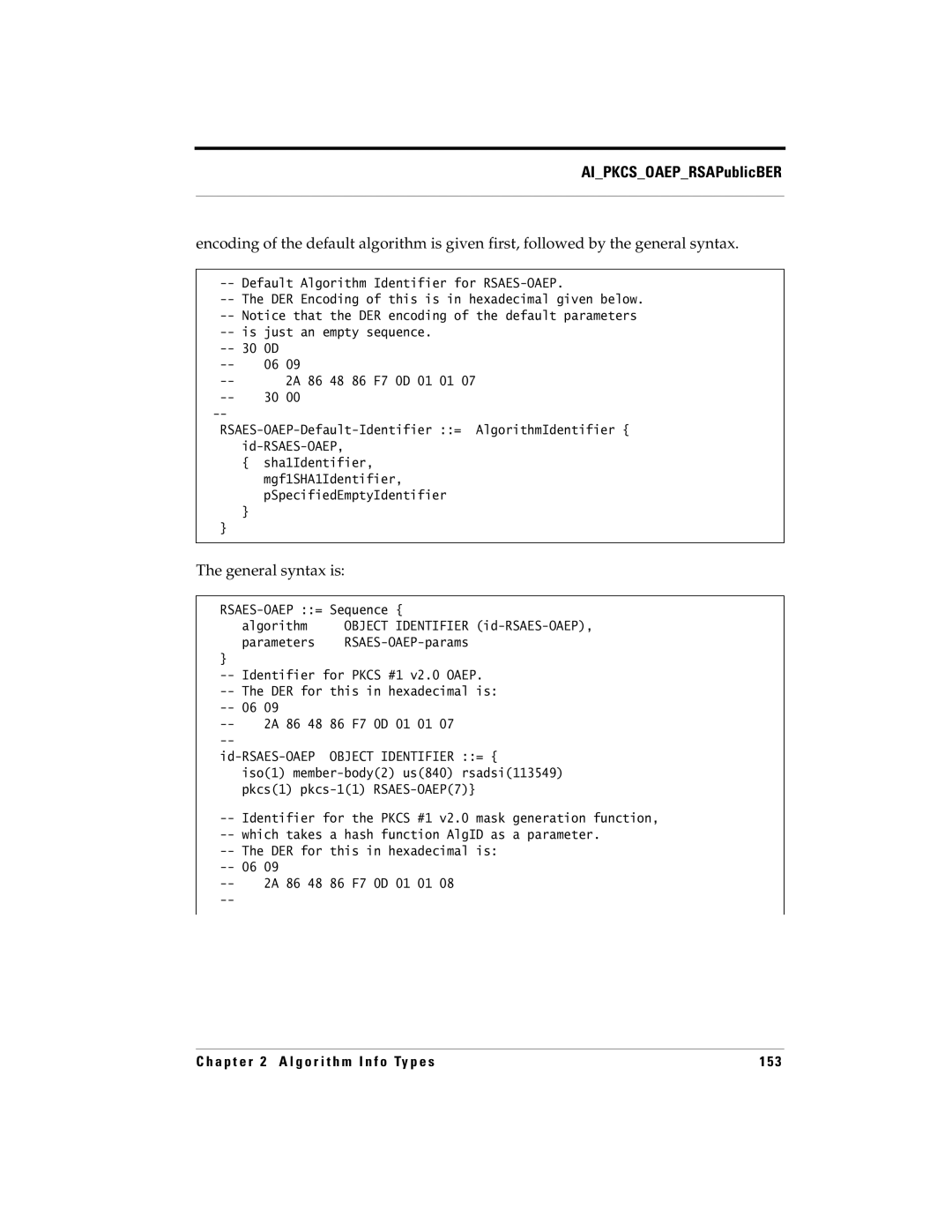 RSA Security manual A p t e r 2 a l g o r i t h m I n f o Ty p e s 153 