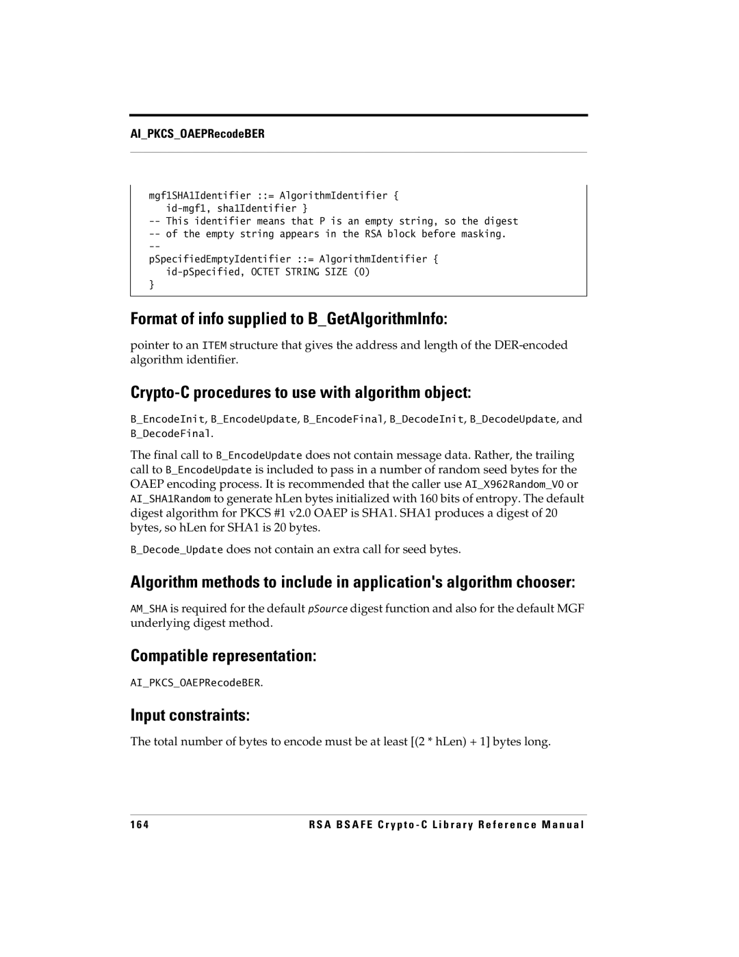 RSA Security 5 manual Format of info supplied to BGetAlgorithmInfo 