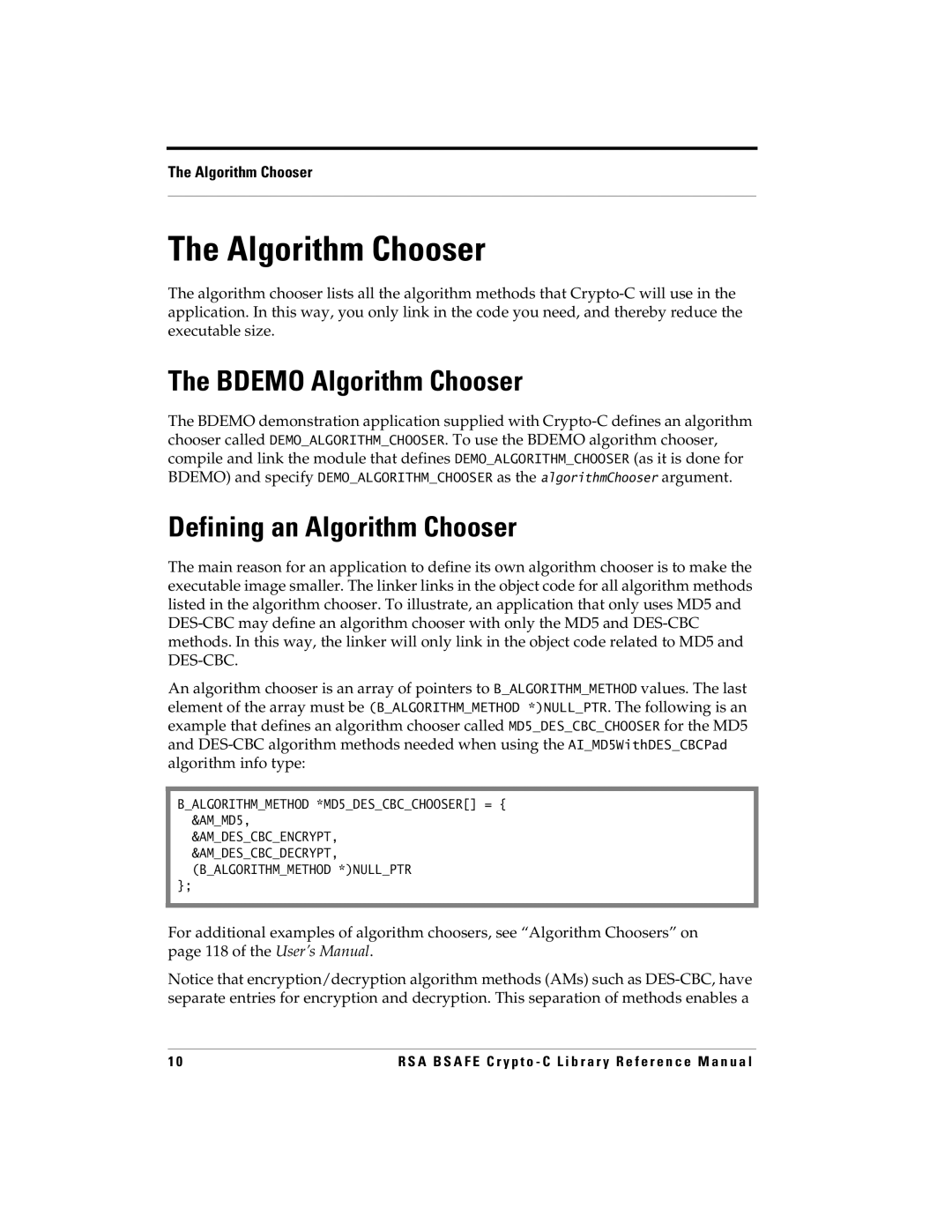 RSA Security 5 manual Bdemo Algorithm Chooser, Defining an Algorithm Chooser 